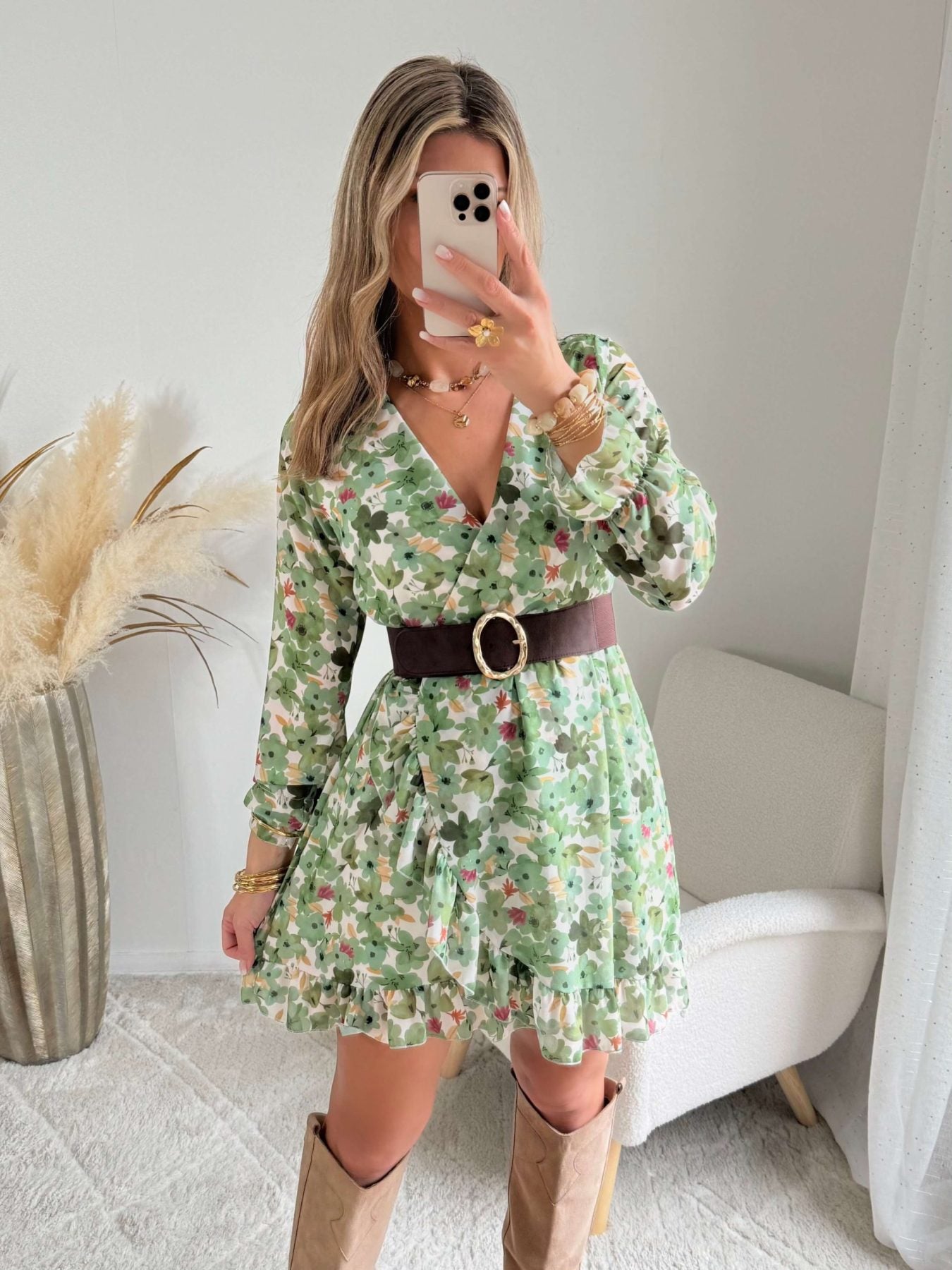 Robe fleurie vert sauge - Rosalie