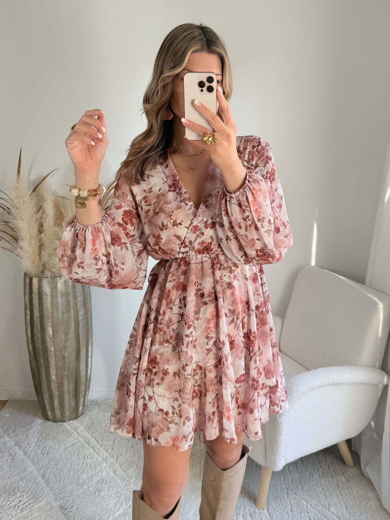 Robe courte femme fleurie rose terracotta Cassie - Easy Dressing