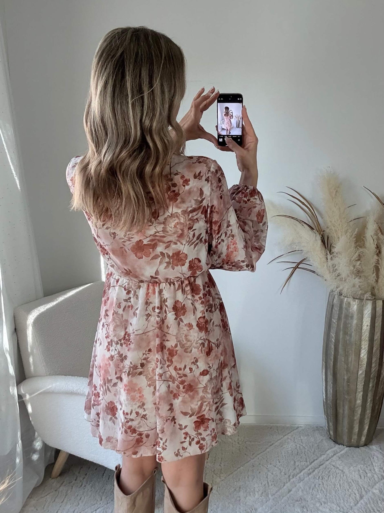 Robe courte femme fleurie rose terracotta Cassie - Easy Dressing