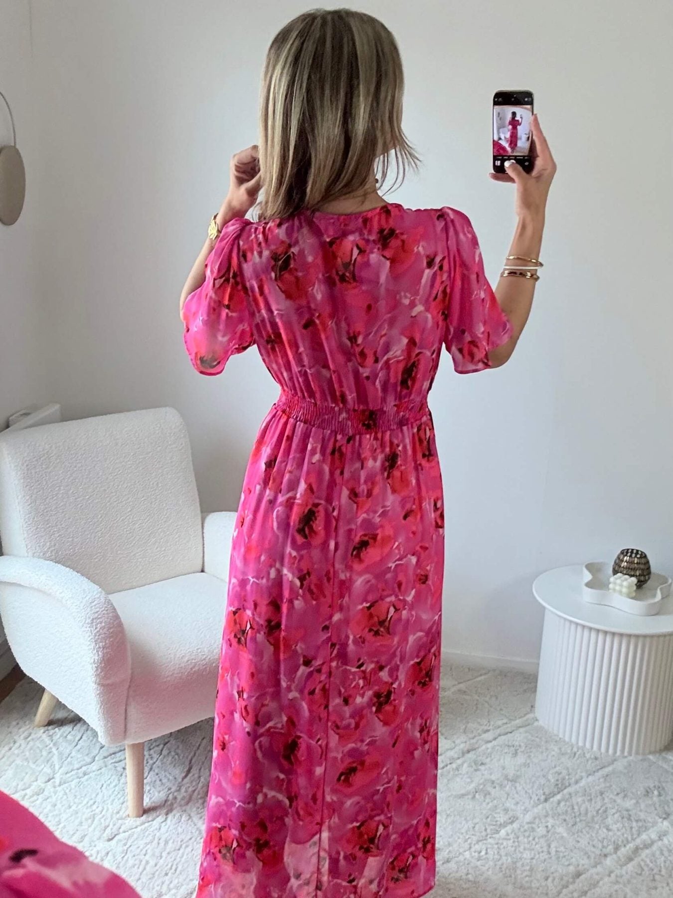 Robe longue fendue - Rosy