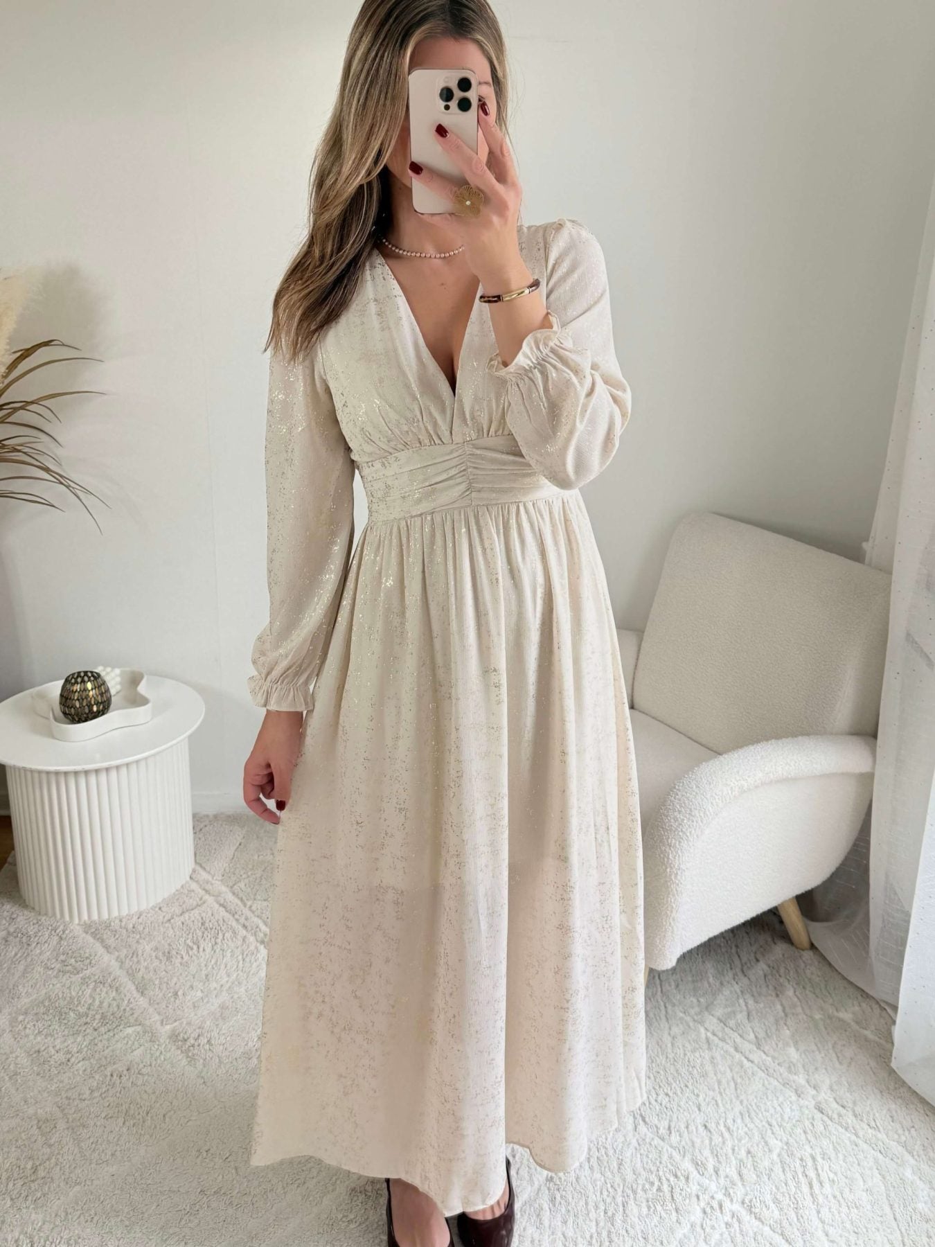 Robe longue beige dorée - Romy