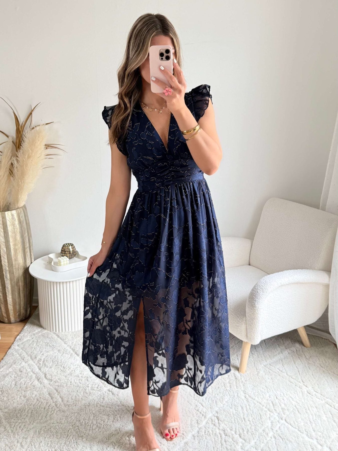 Robe longue bleu nuit dorée - Perla