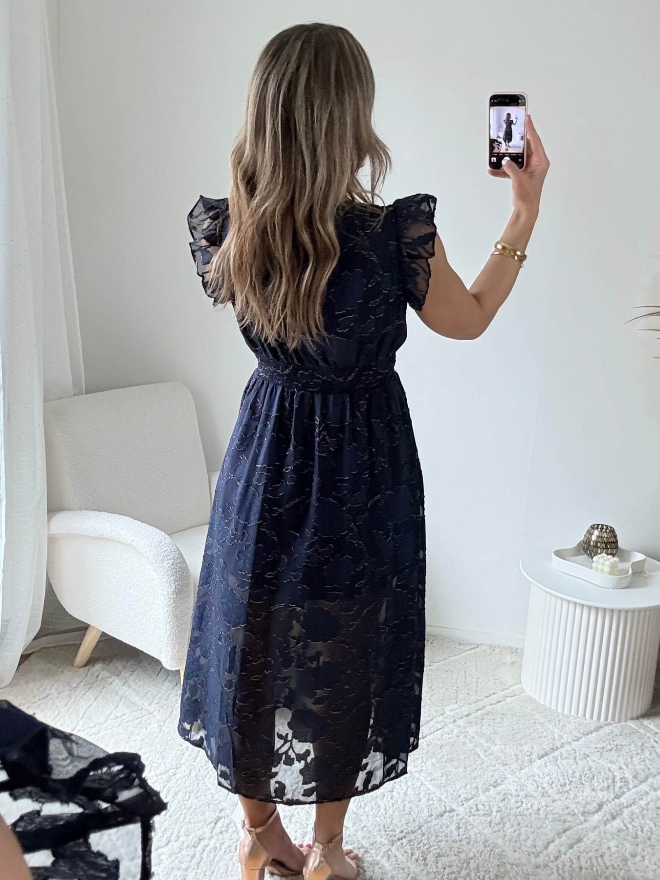 Robe longue bleu nuit dorée - Perla