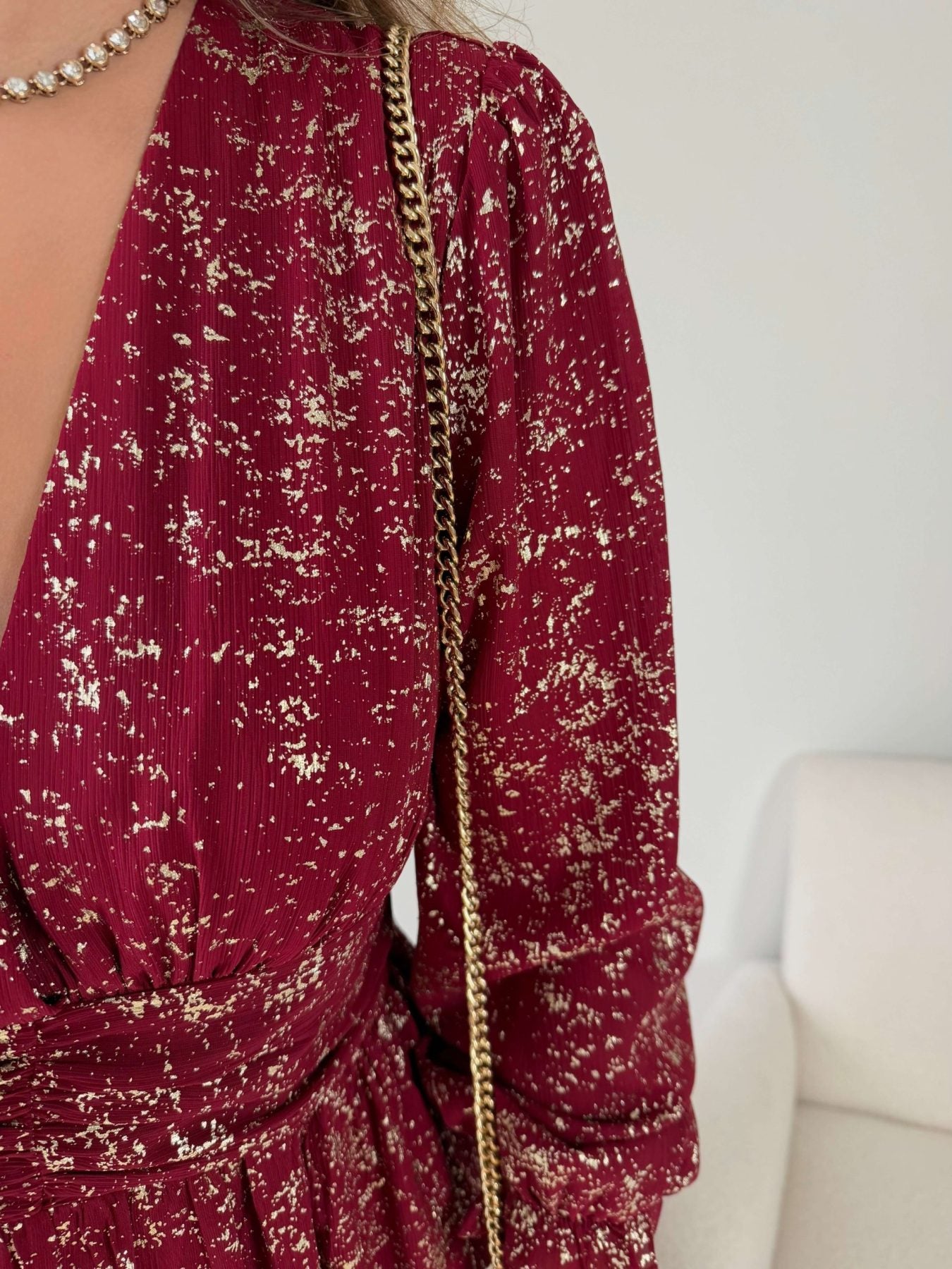 Robe longue bordeaux dorée - Romy