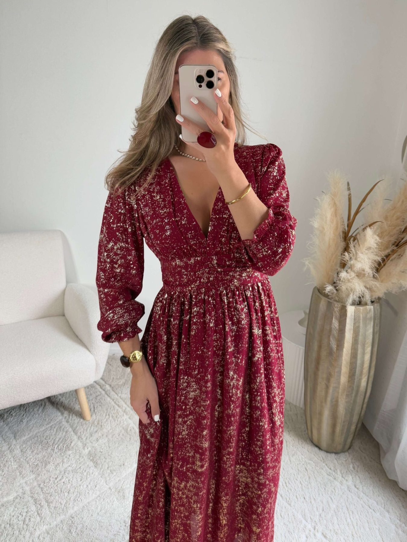 Robe longue bordeaux dorée - Romy
