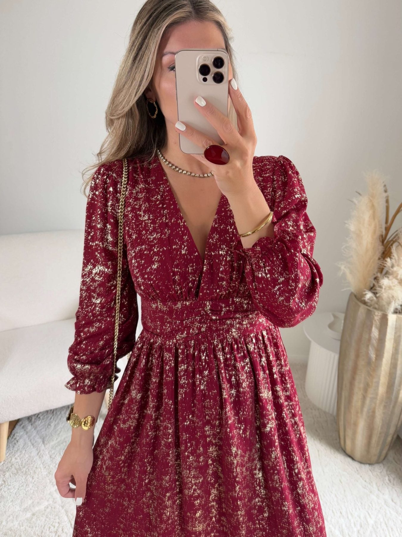 Robe longue bordeaux dorée - Romy