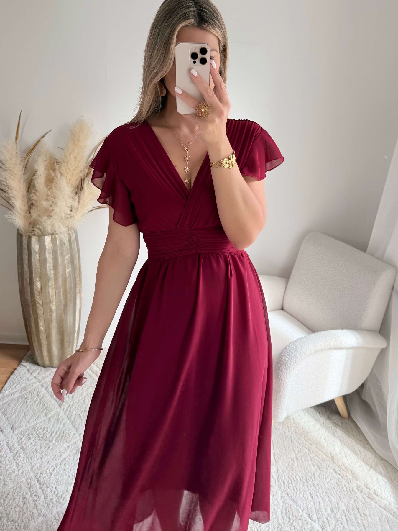 Robe longue bordeaux Zoé fluide cérémonie