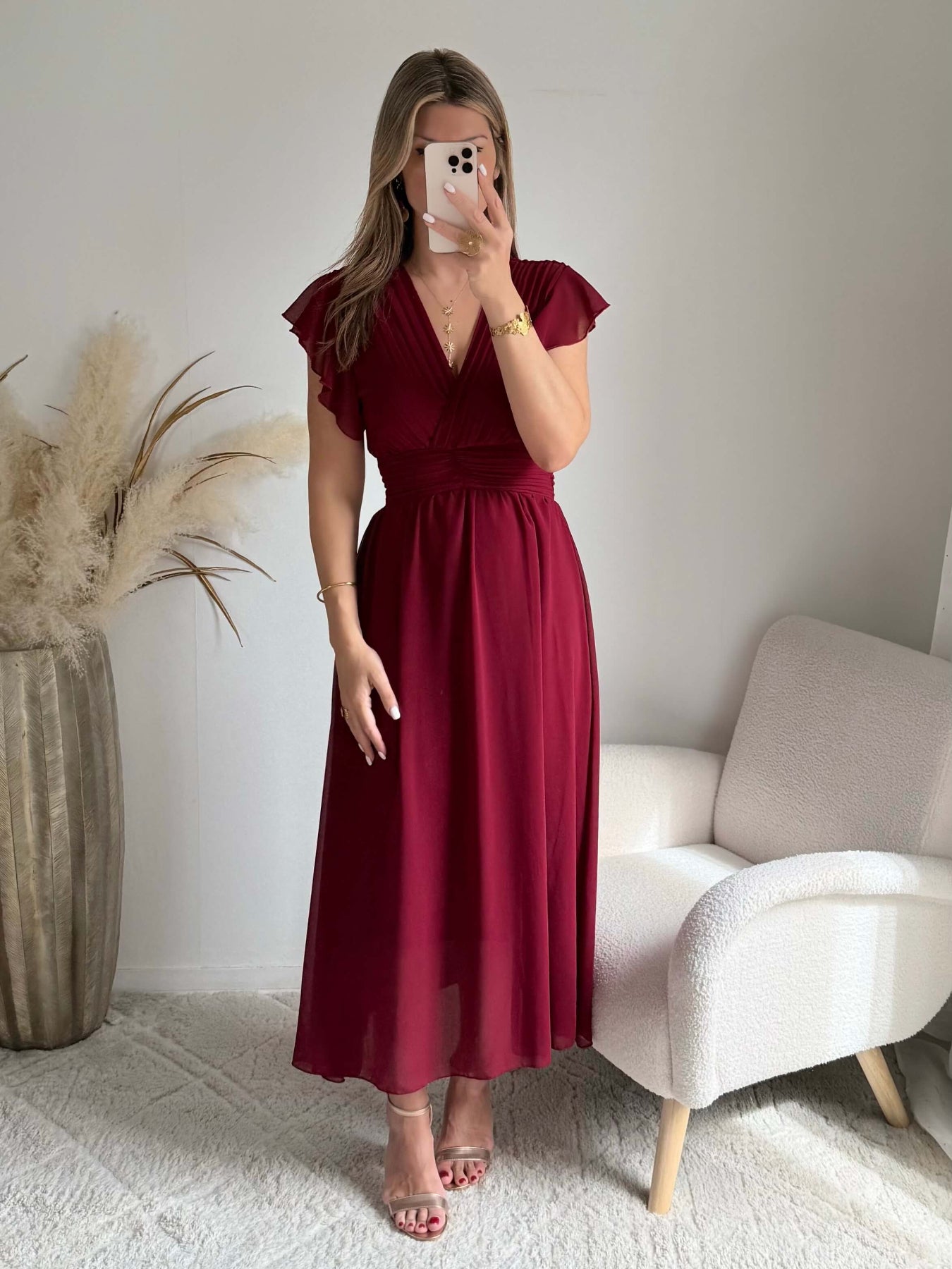 Robe longue bordeaux Zoé fluide cérémonie