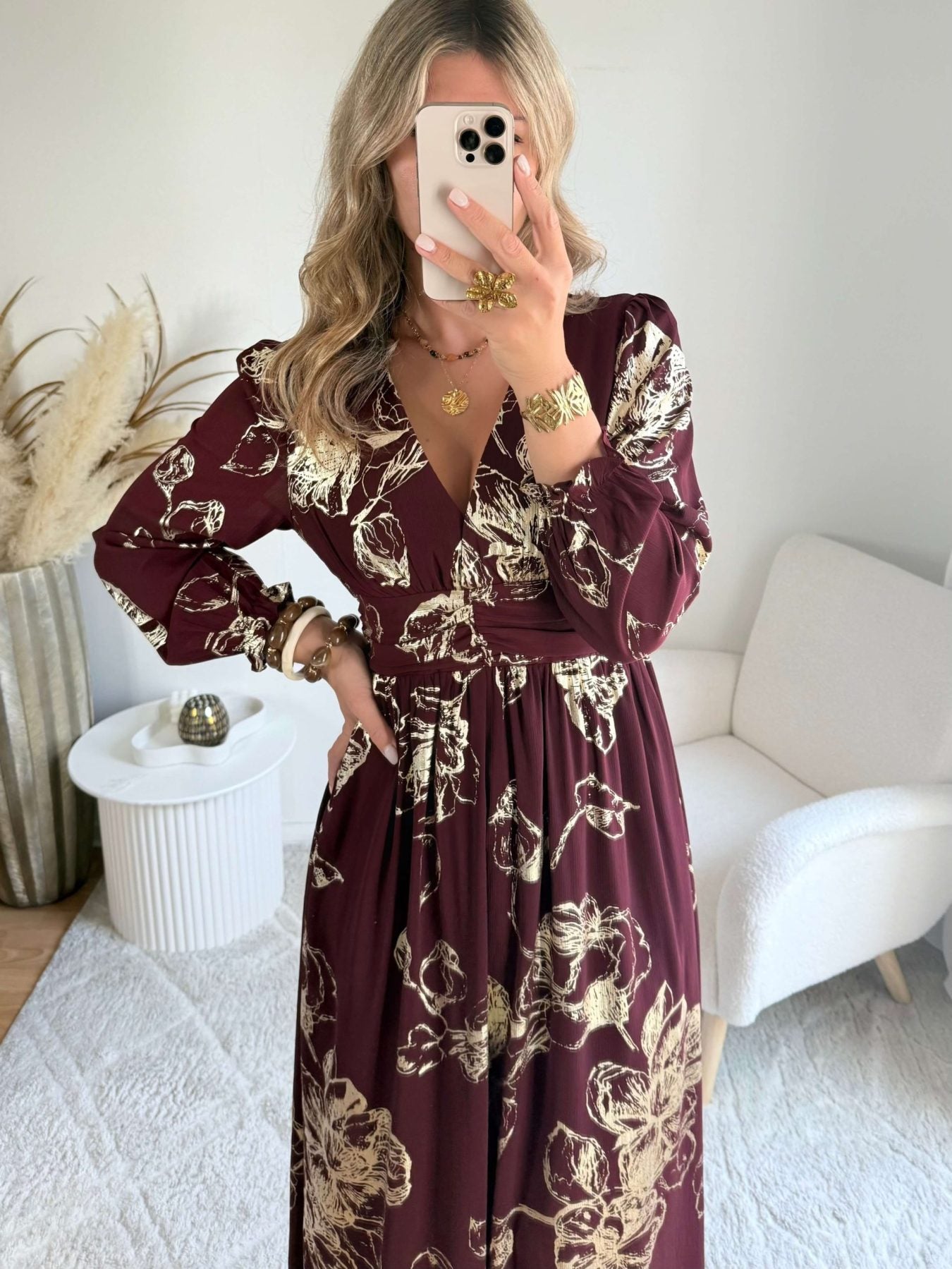 Robe longue bordeaux dorée - Sarah