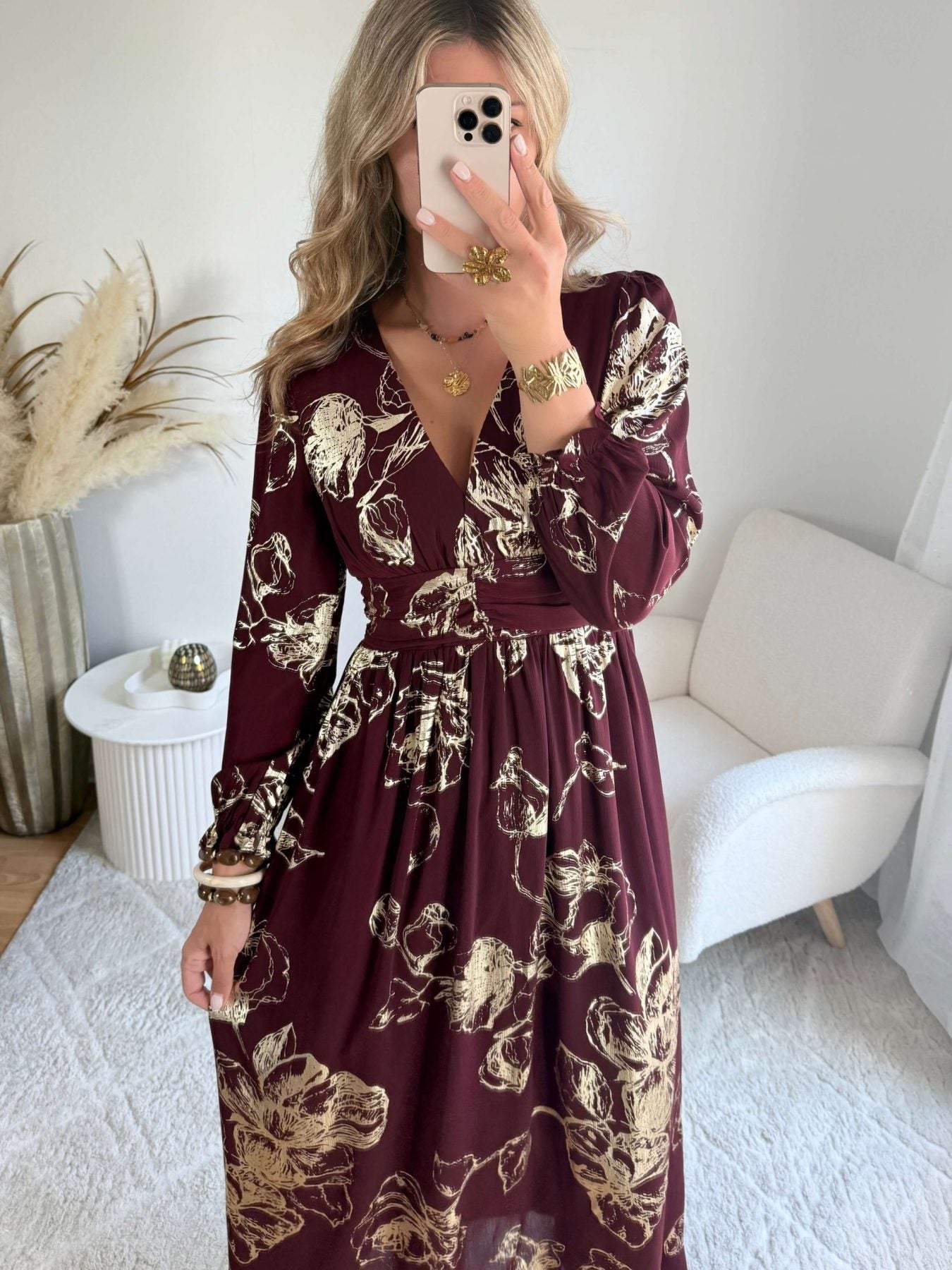 Robe longue bordeaux dorée - Sarah