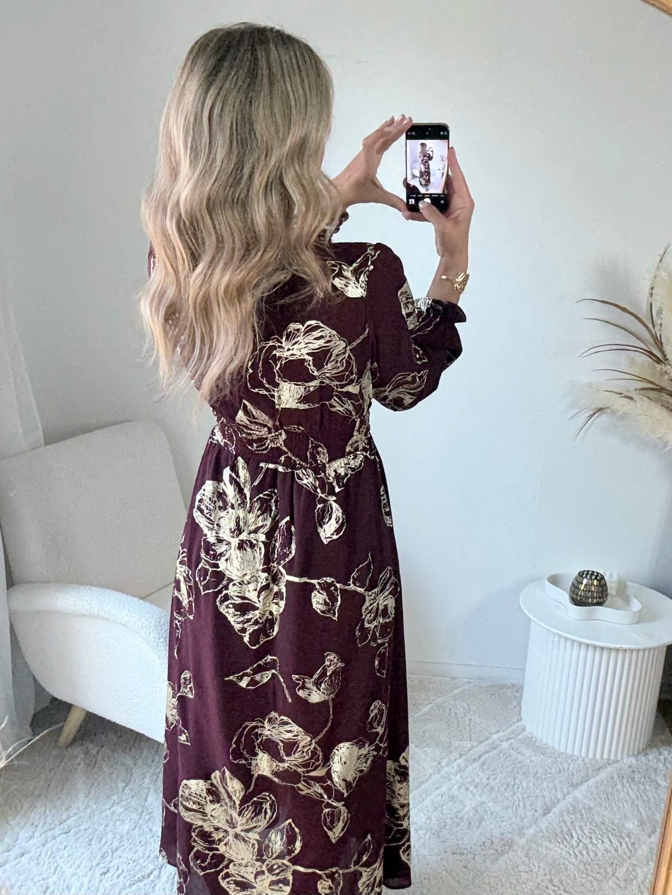 Robe longue bordeaux dorée - Sarah