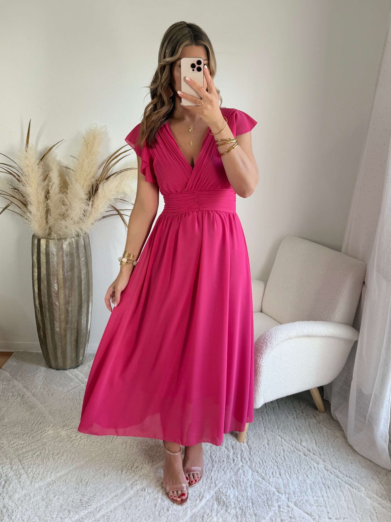 Robe longue rose framboise bohème chic femme - cérémonie - Easy Dressing