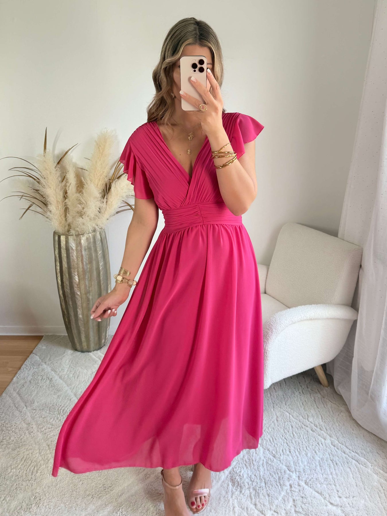 Robe longue rose framboise bohème chic femme - cérémonie - Easy Dressing