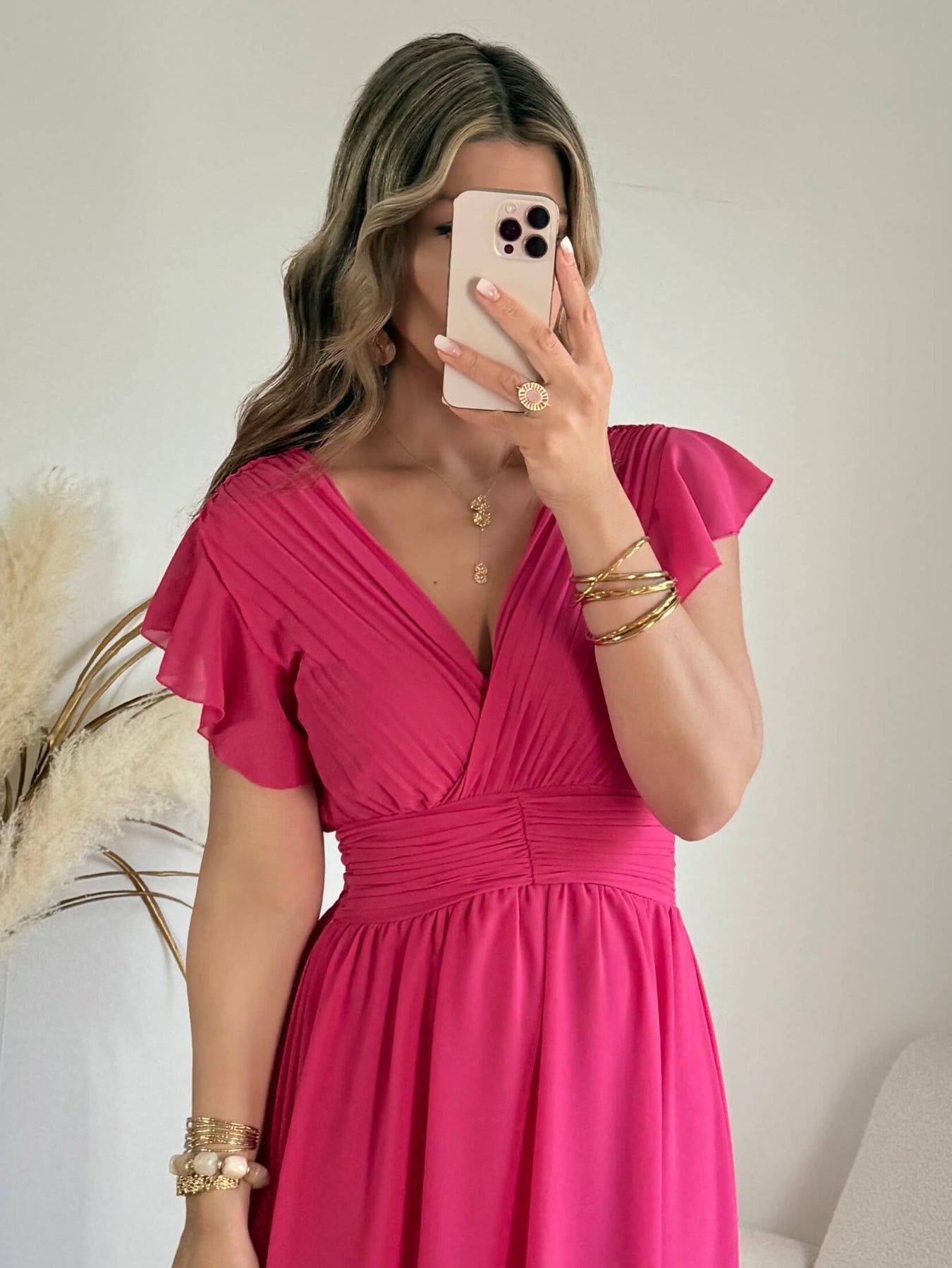 Robe longue rose framboise bohème chic femme - cérémonie - Easy Dressing