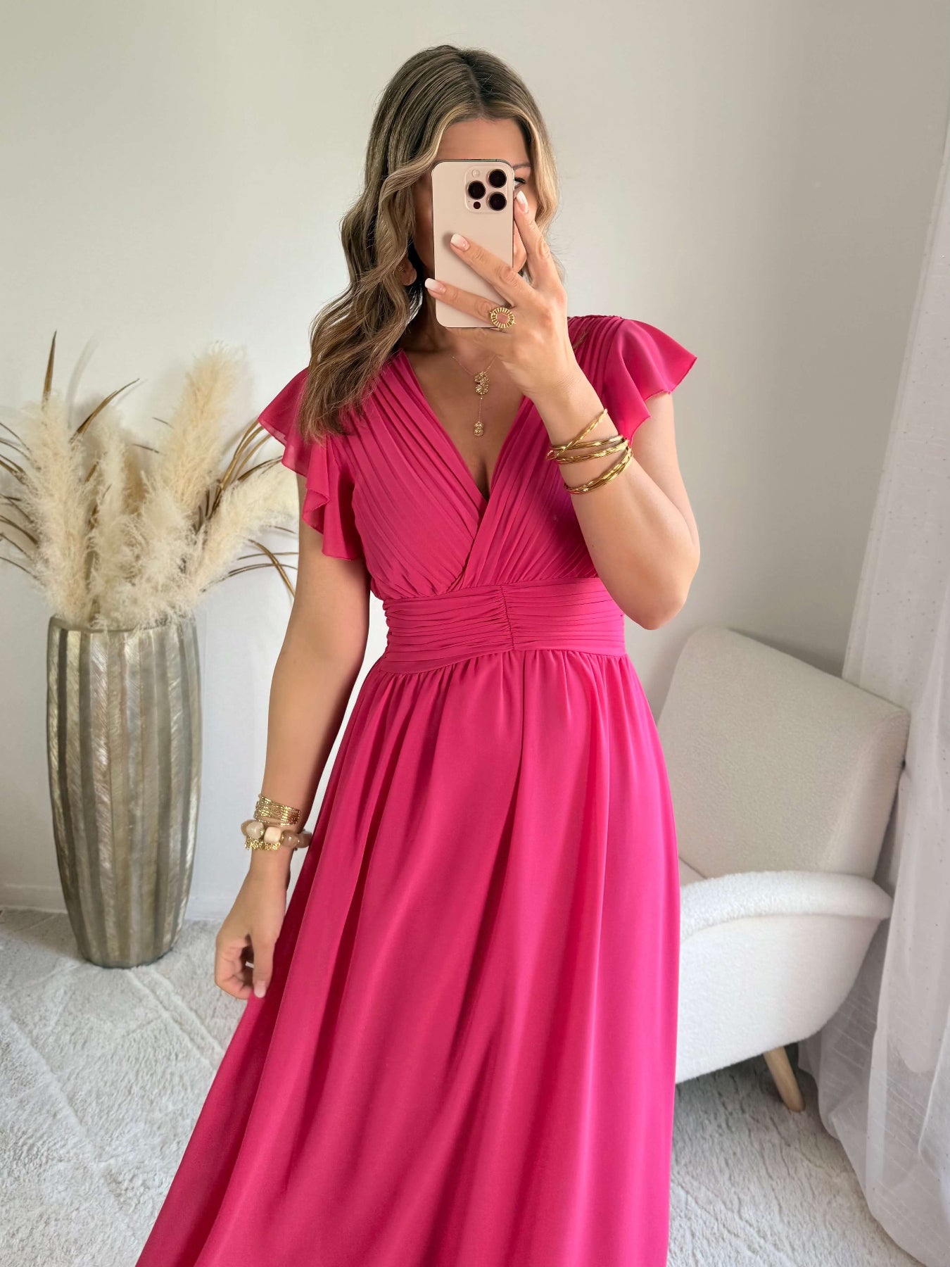 Robe longue rose framboise bohème chic femme - cérémonie - Easy Dressing