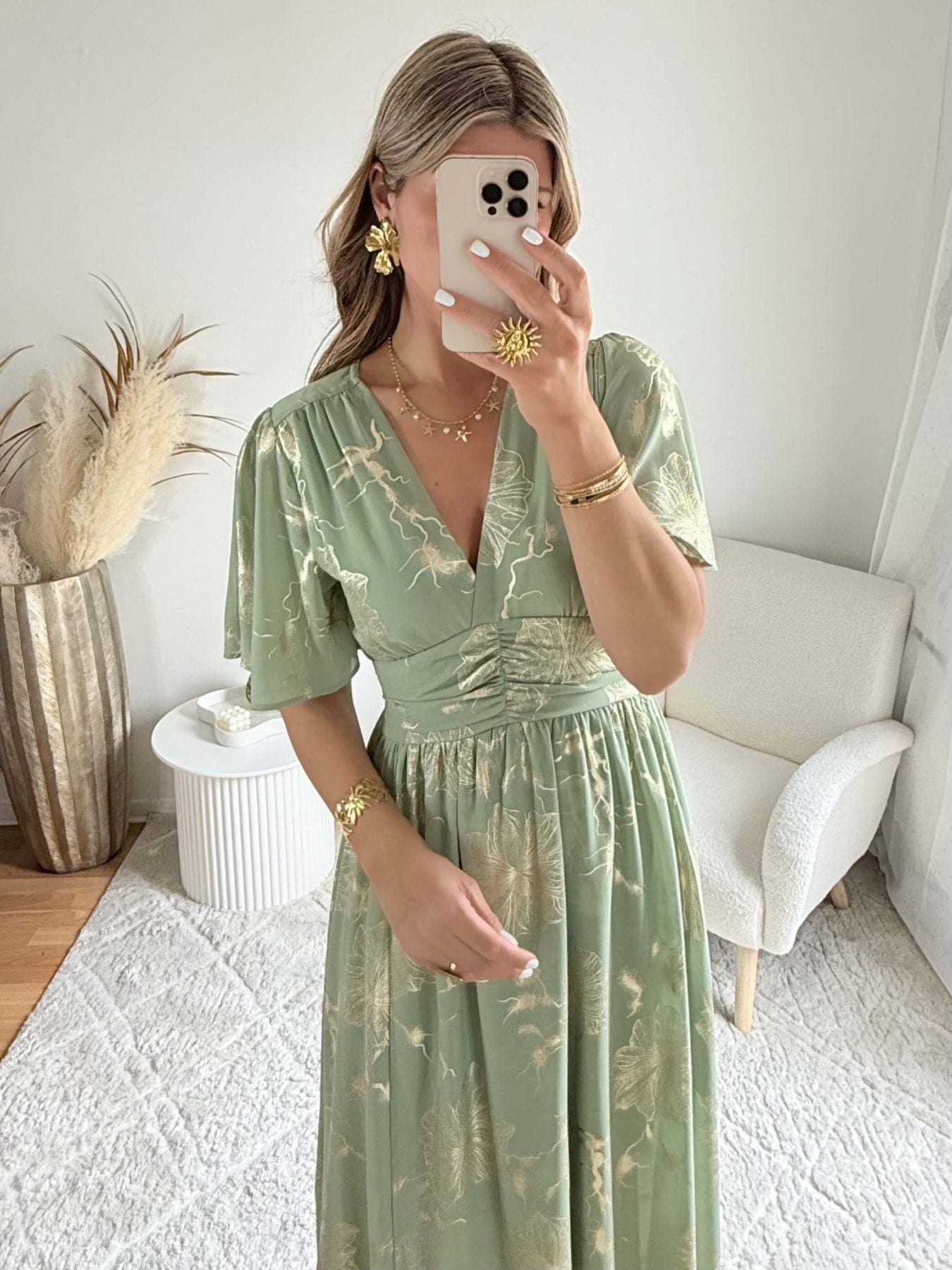 Robe vert sauge dorée - Sarah