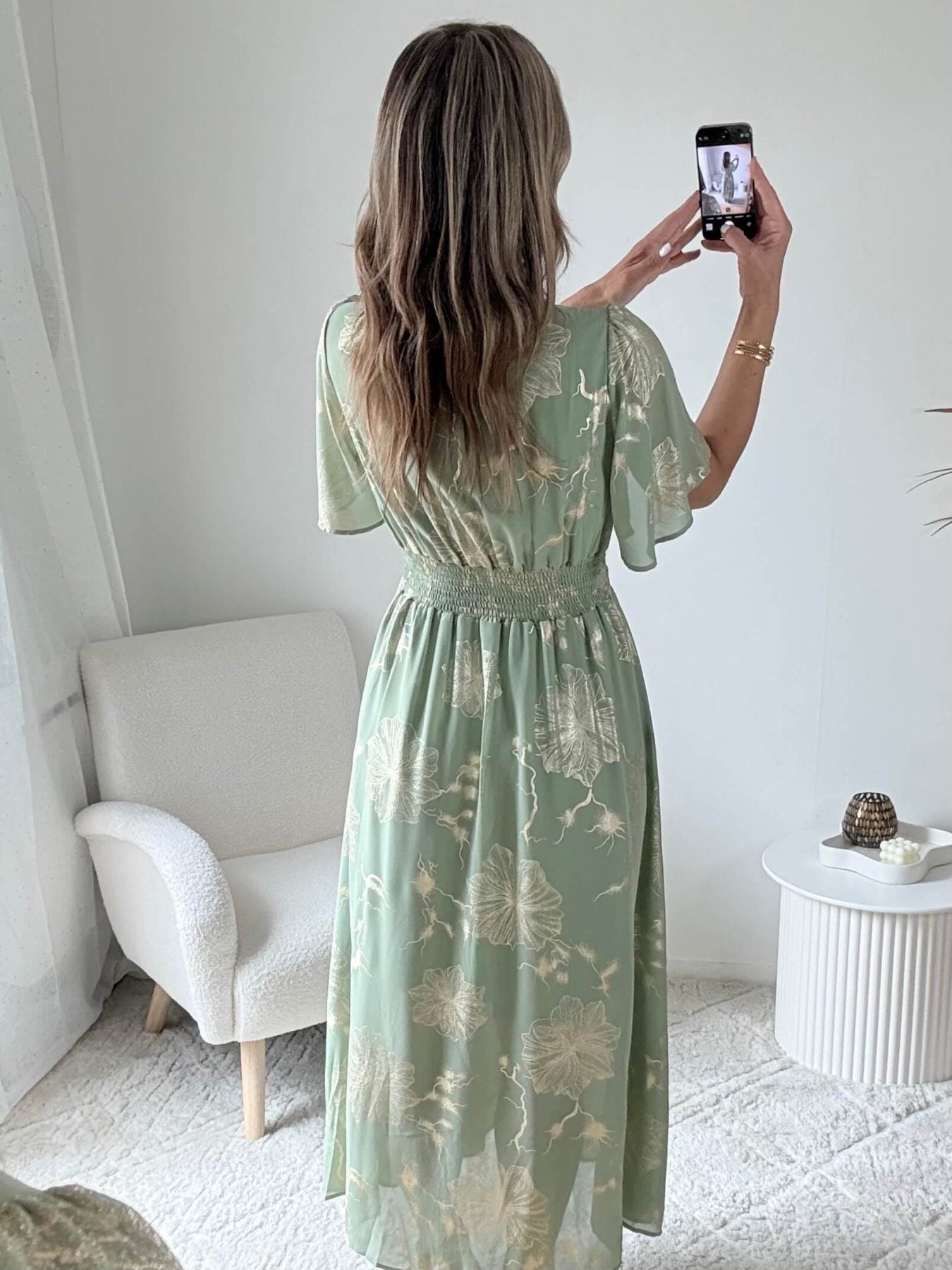 Robe vert sauge dorée - Sarah