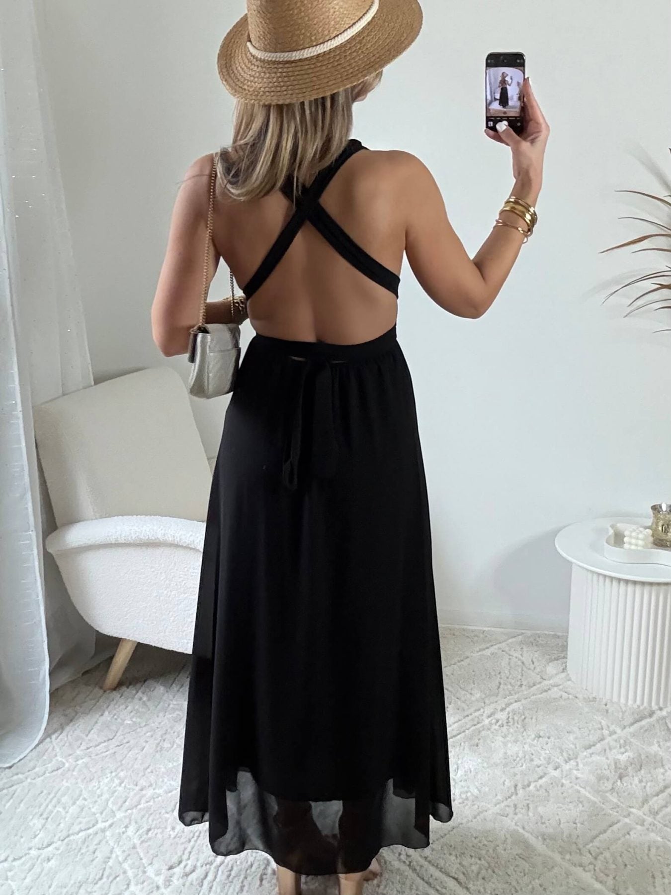 Robe longue noire dos nu - Valentina