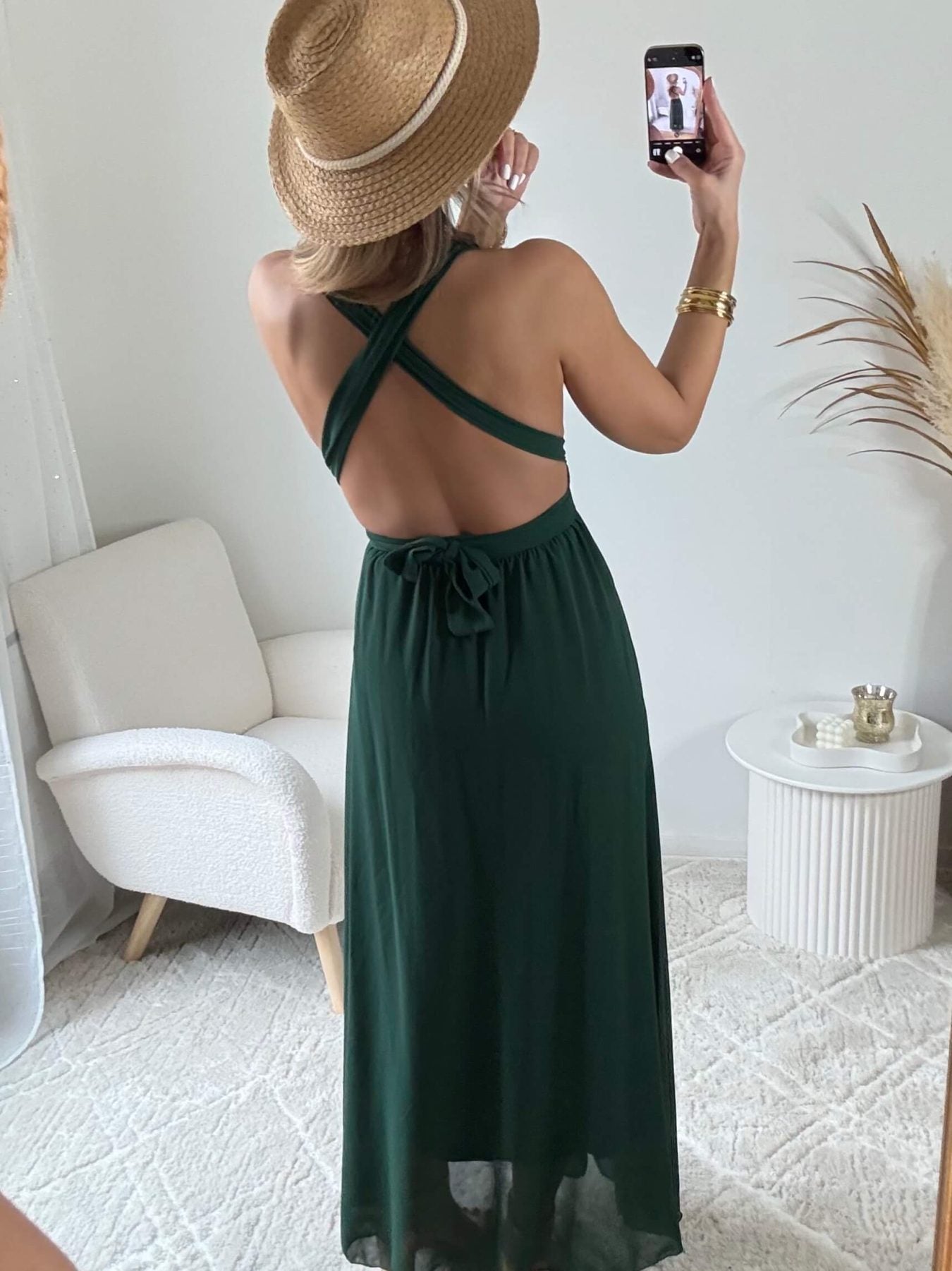 Robe longue verte dos nu - Valentina