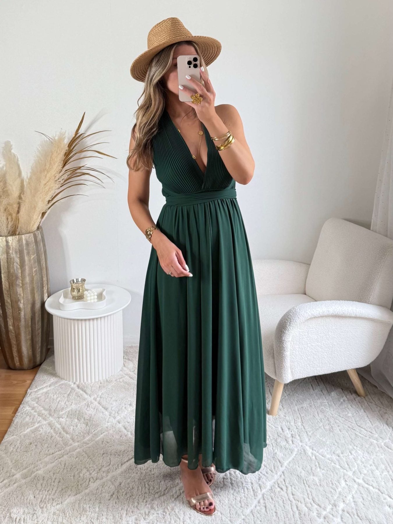 Robe longue verte dos nu - Valentina