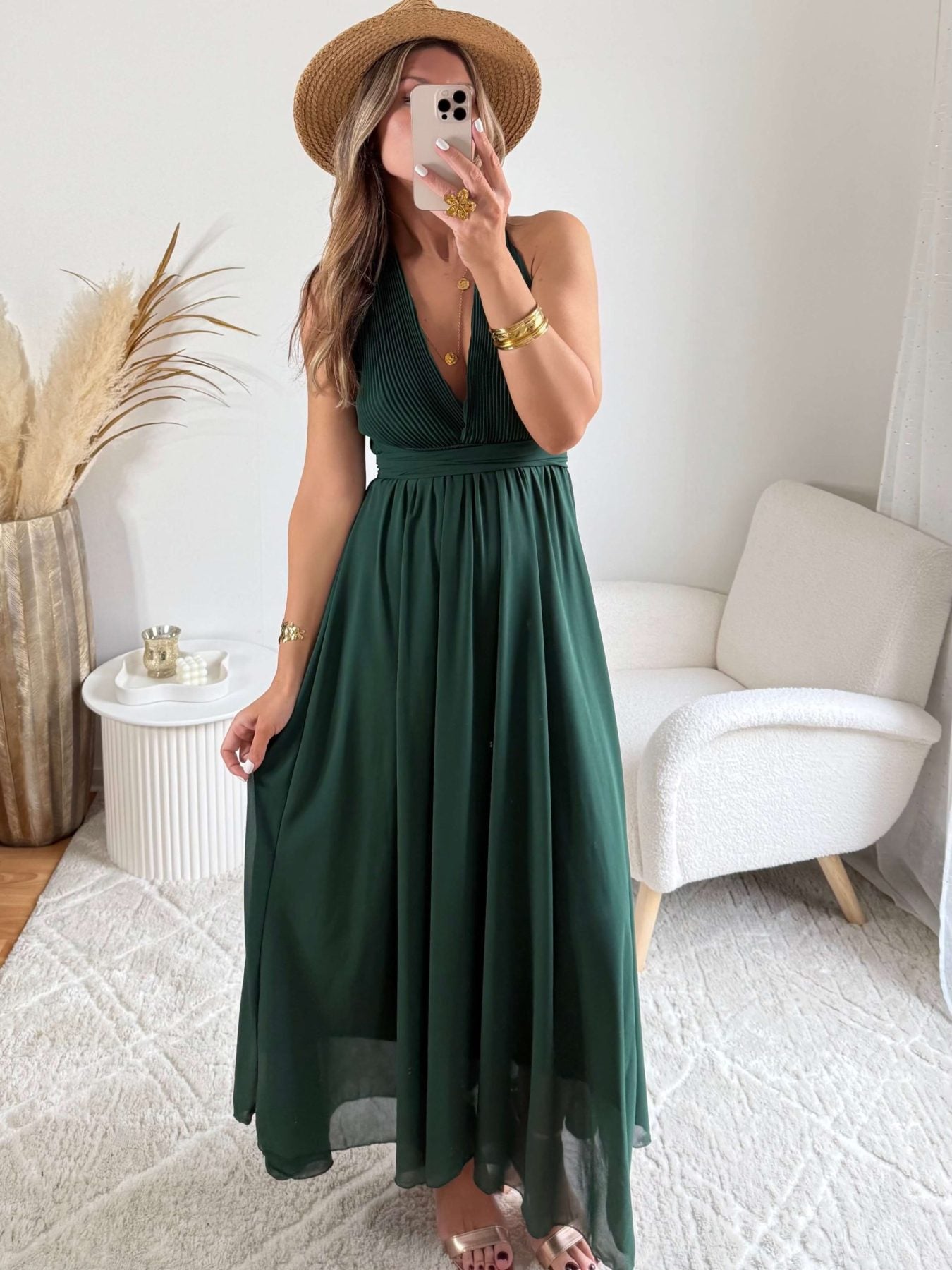 Robe longue verte dos nu - Valentina