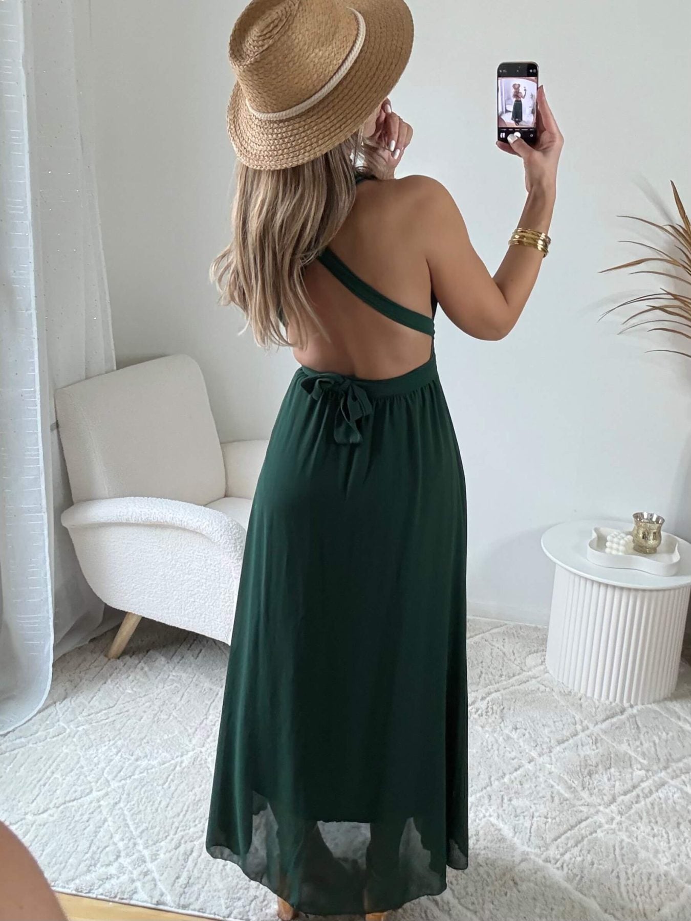 Robe longue verte dos nu - Valentina