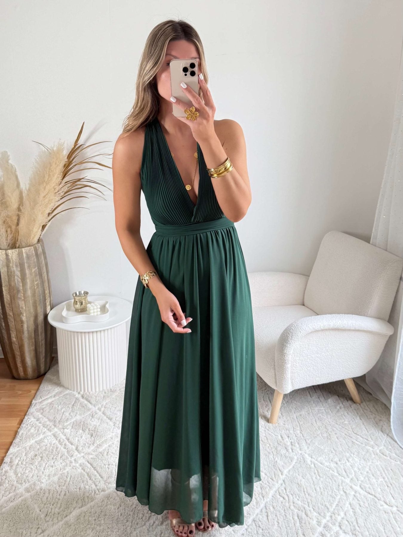 Robe longue verte dos nu - Valentina