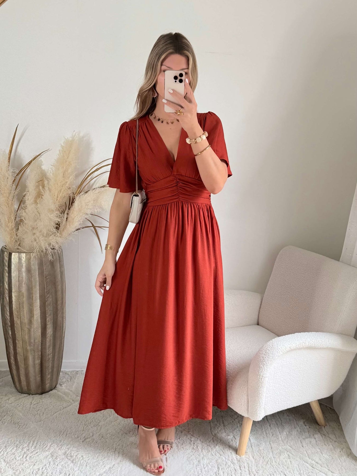 Robe Diana fendue longue terracotta bohème chic du S au 4XL - Easy Dressing