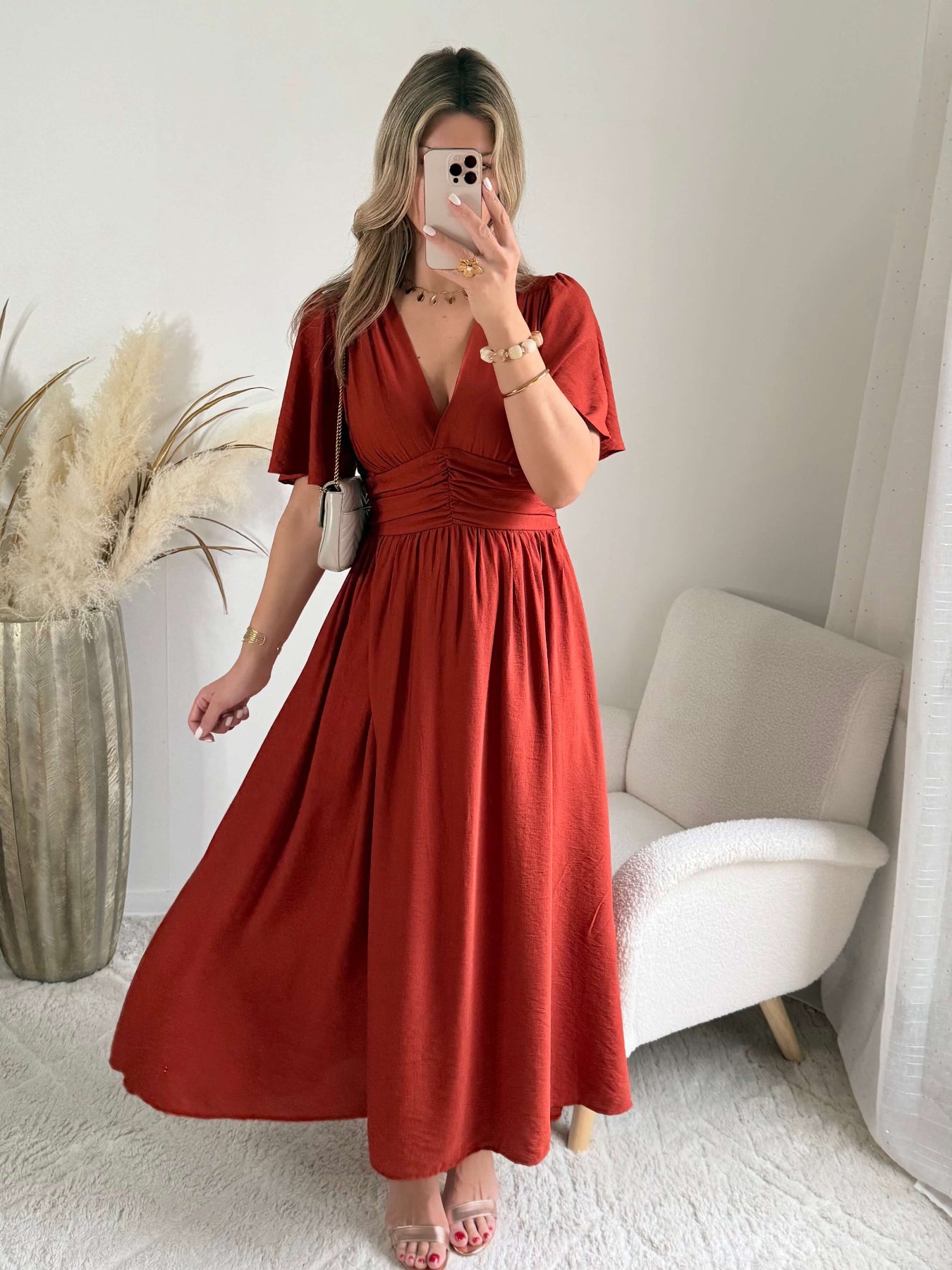 Robe Diana fendue longue terracotta bohème chic du S au 4XL - Easy Dressing