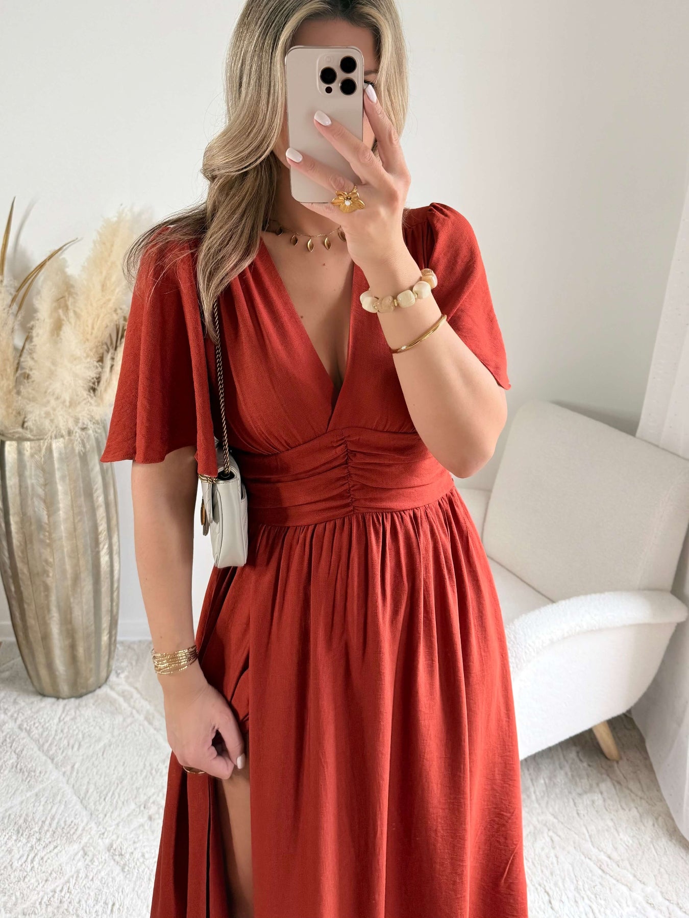 Robe Diana fendue longue terracotta bohème chic du S au 4XL - Easy Dressing