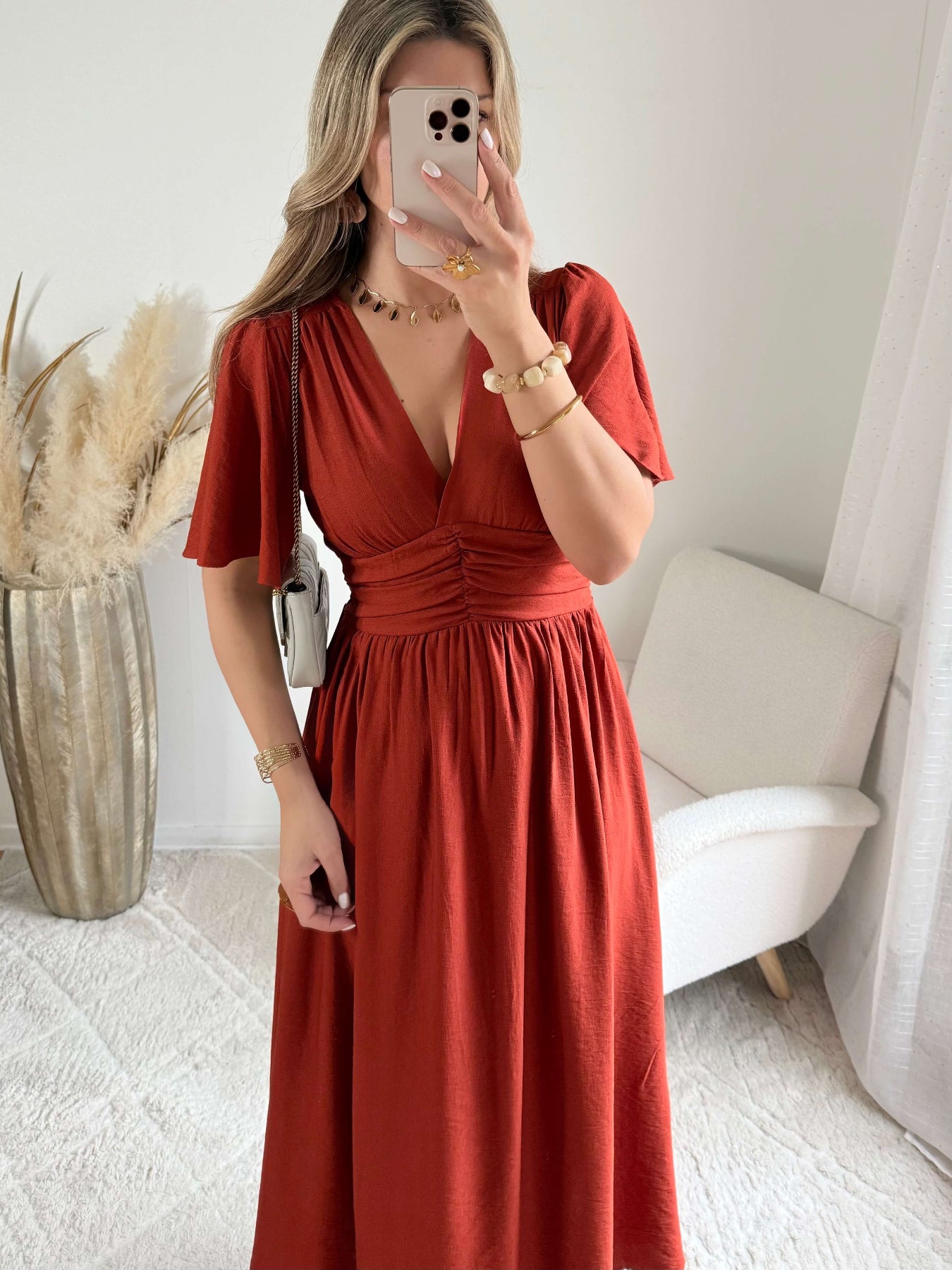 Robe Diana fendue longue terracotta bohème chic du S au 4XL - Easy Dressing