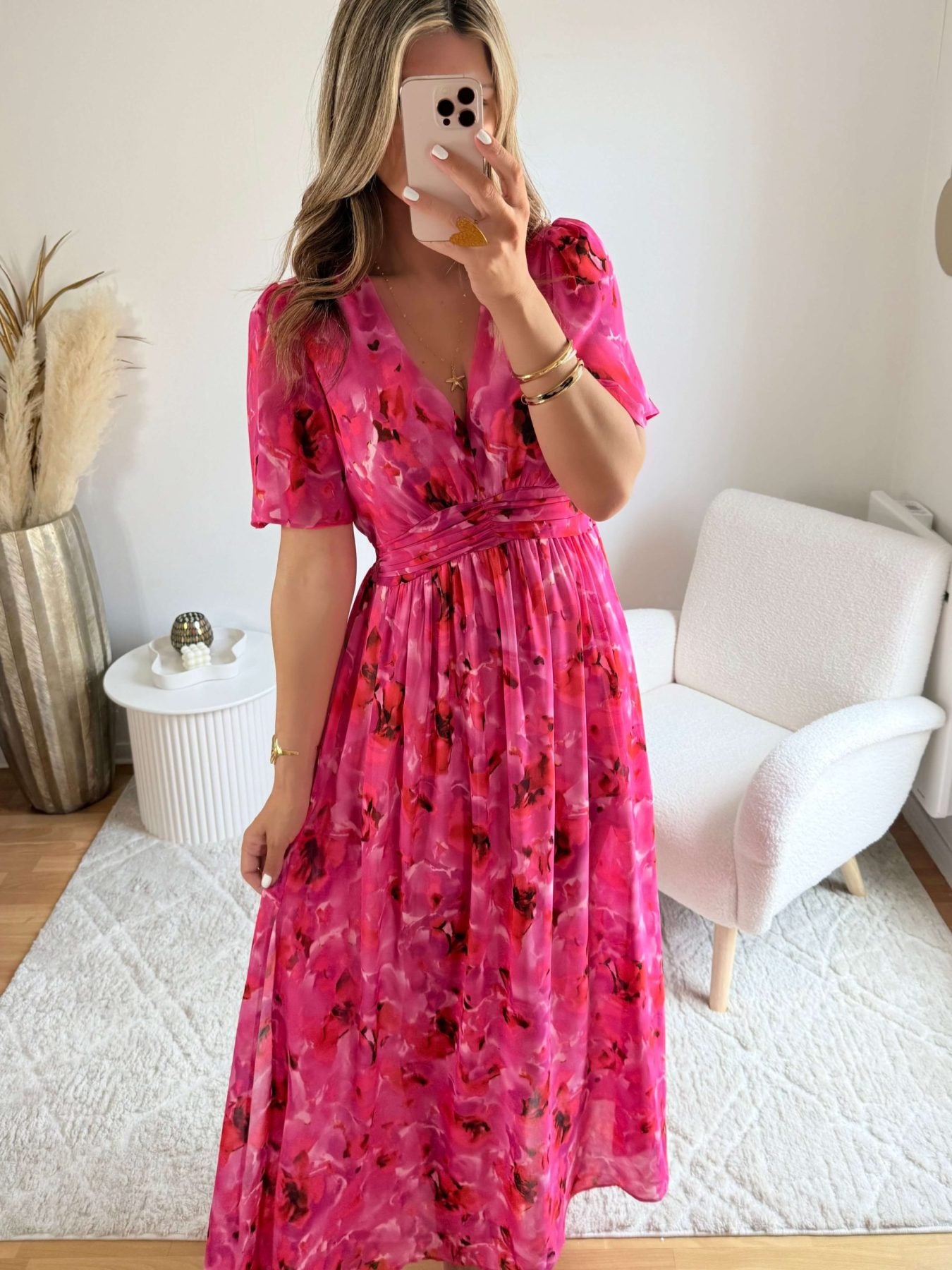 Robe longue fendue - Rosy