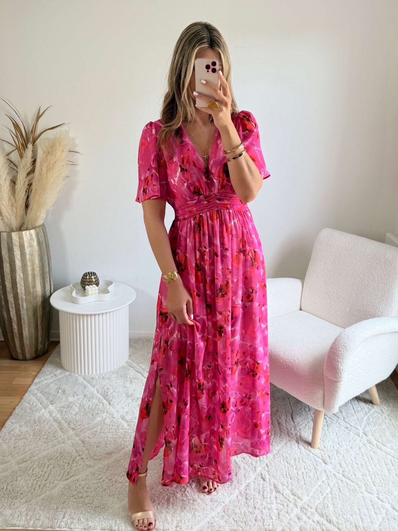 Robe longue fendue - Rosy