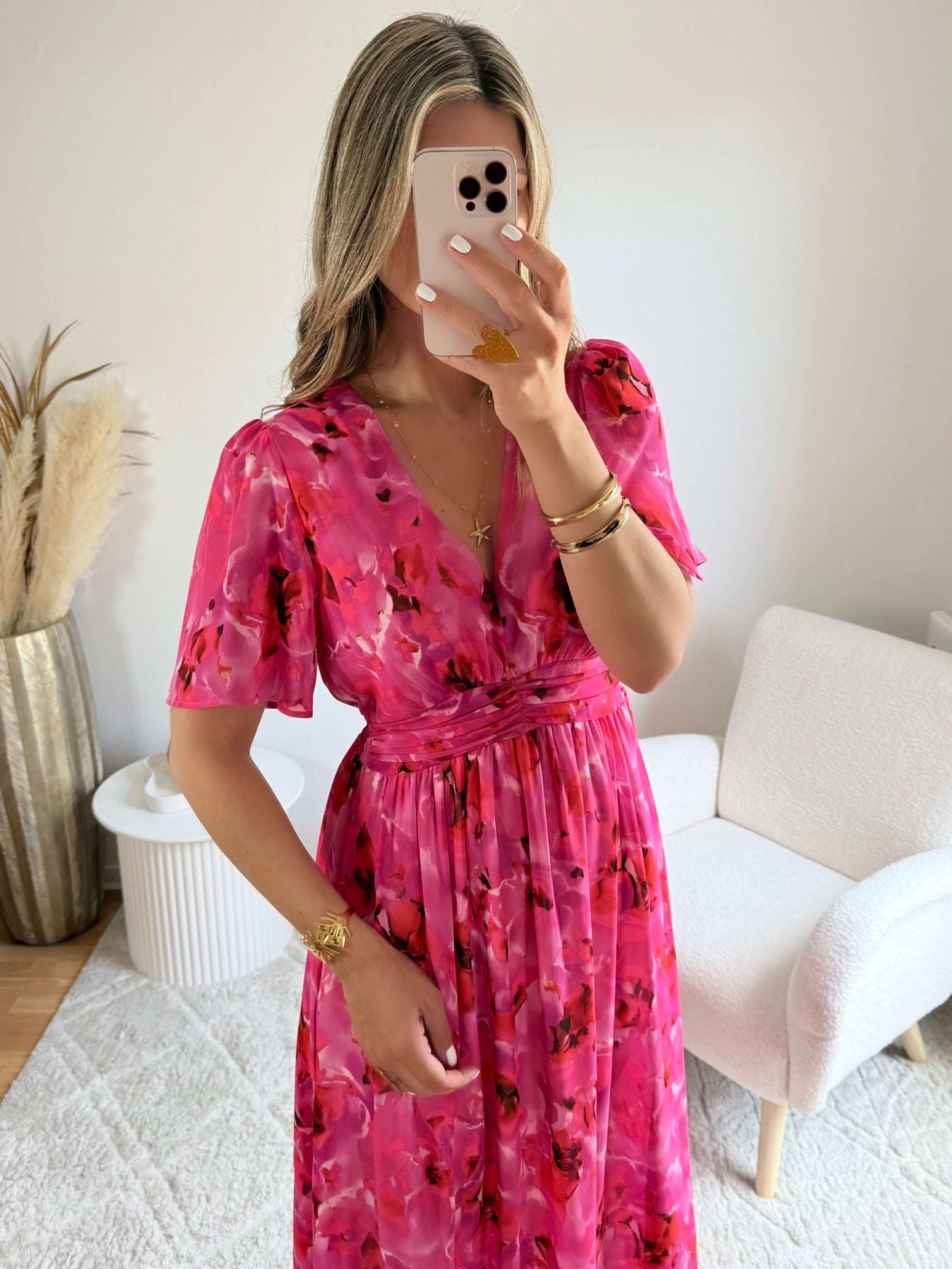 Robe longue fendue - Rosy