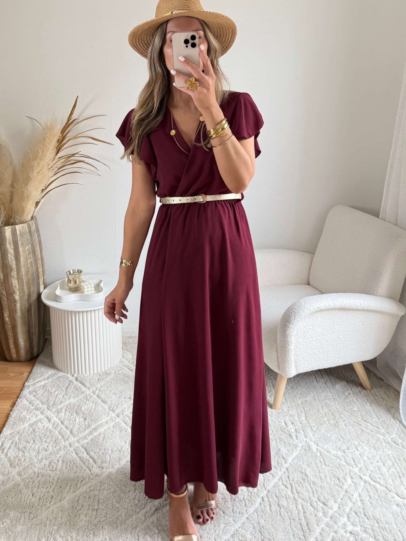 Robe longue fendue bordeaux