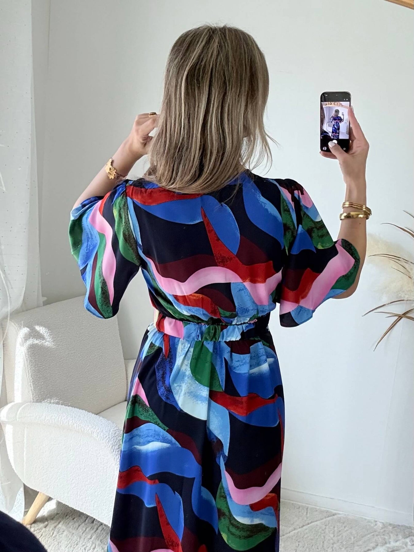 Robe longue bleue et rose fluide fendue femme élégante Easy Dressing