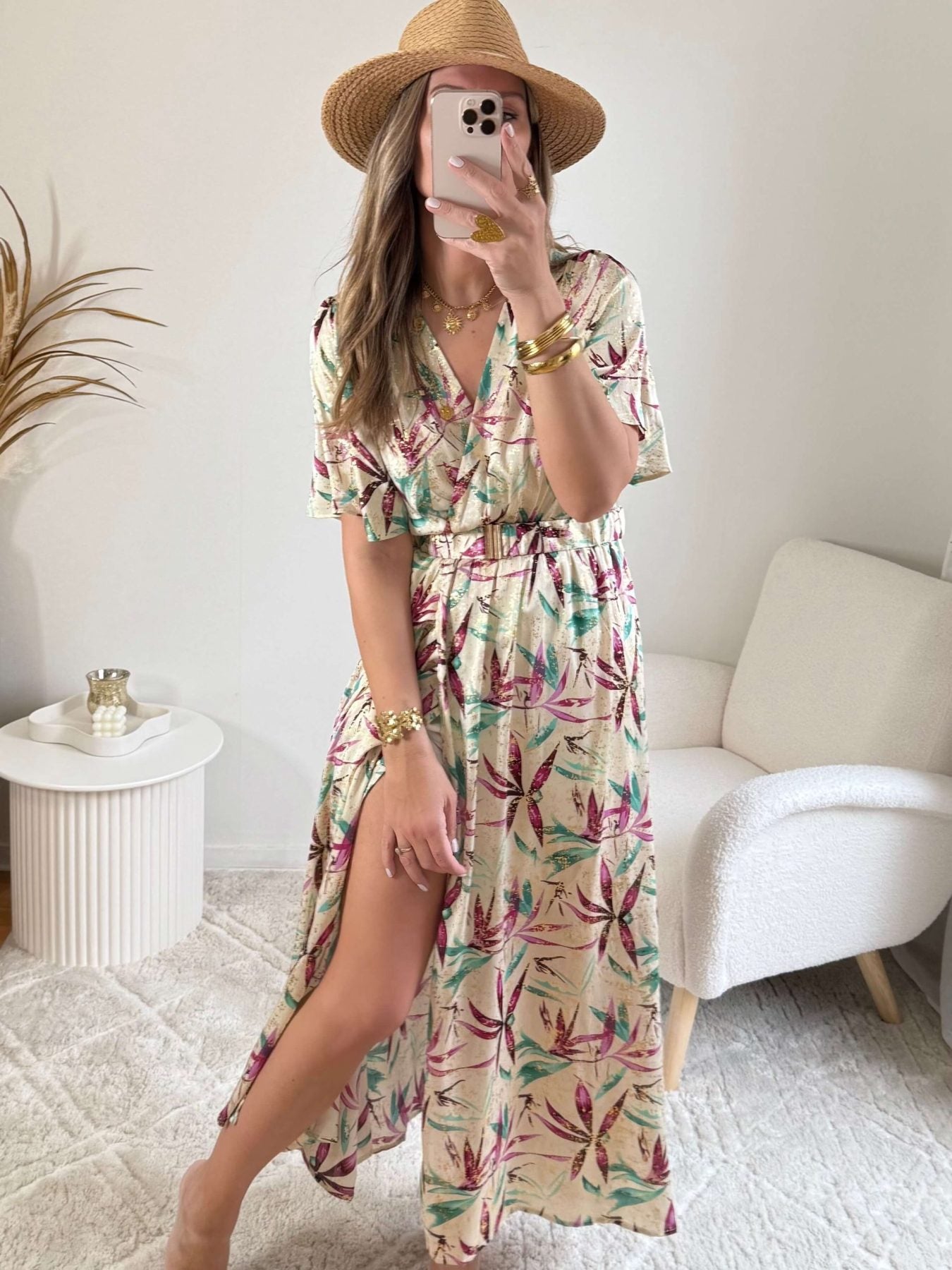 Robe longue motifs dorés - Melina