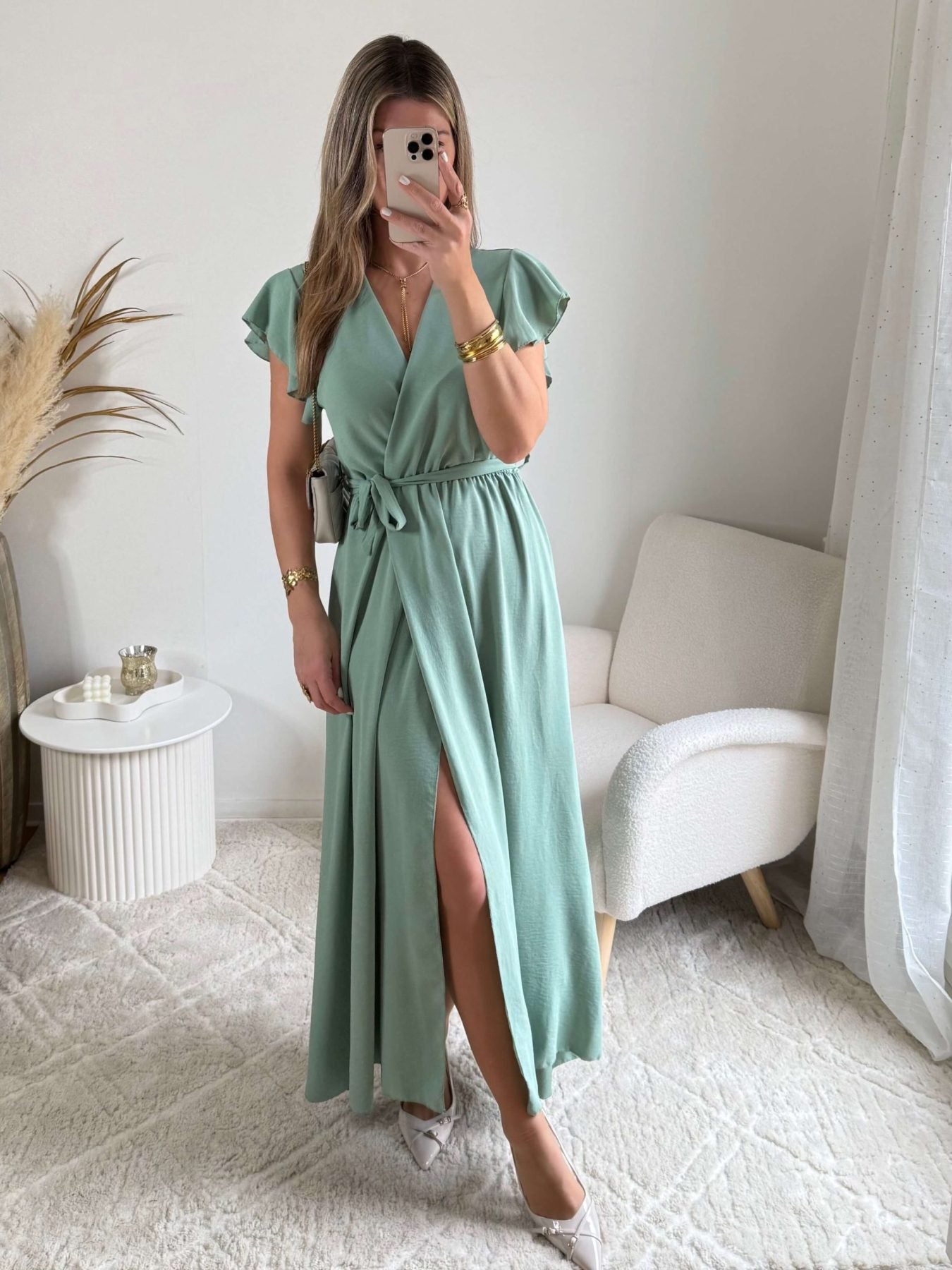 Robe fendue vert sauge