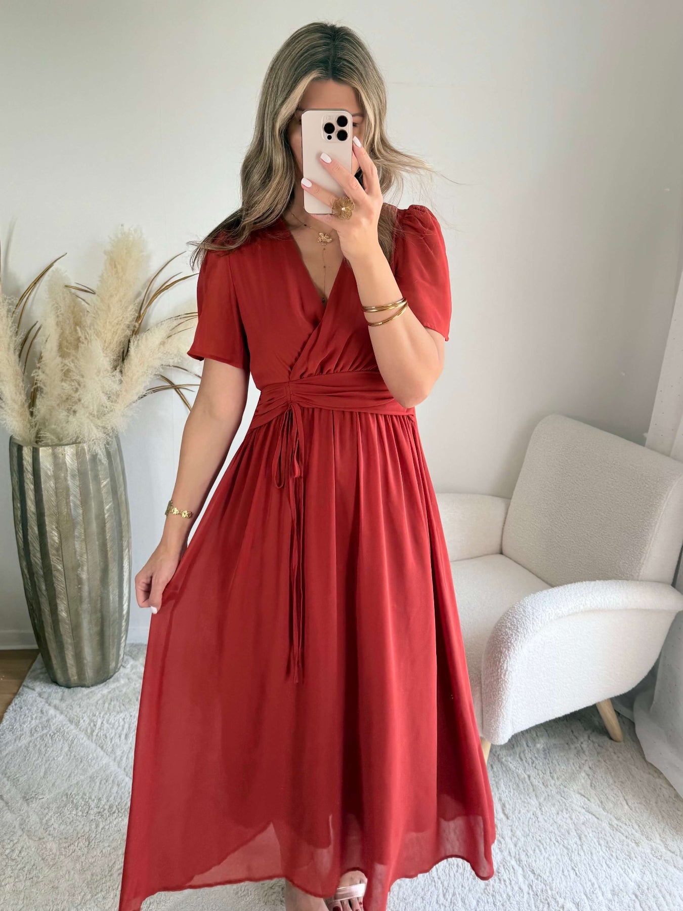 Robe Clara terracotta longue fluide avec manches légères du SM au 4XL