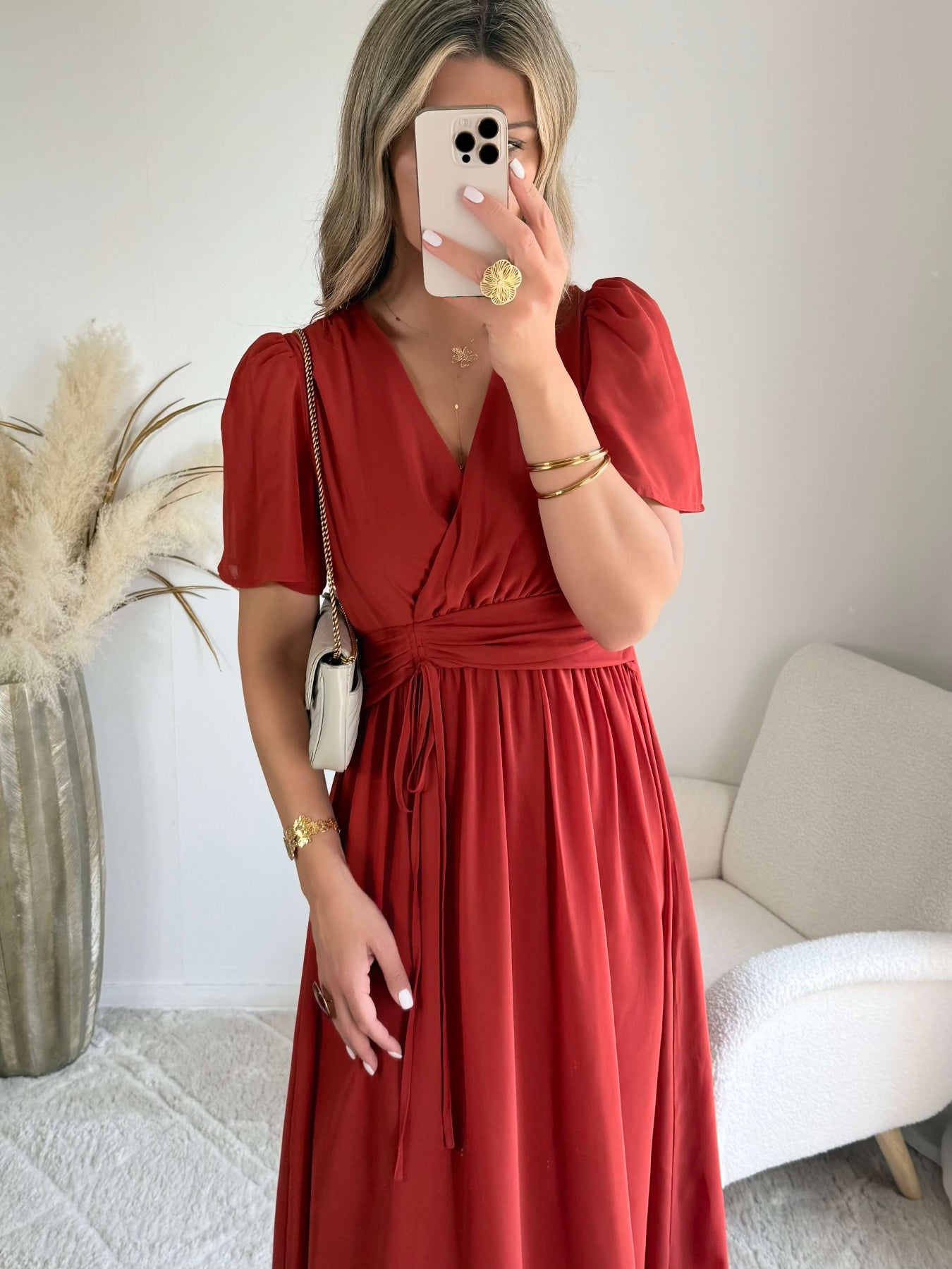 Robe Clara terracotta longue fluide avec manches légères du SM au 4XL