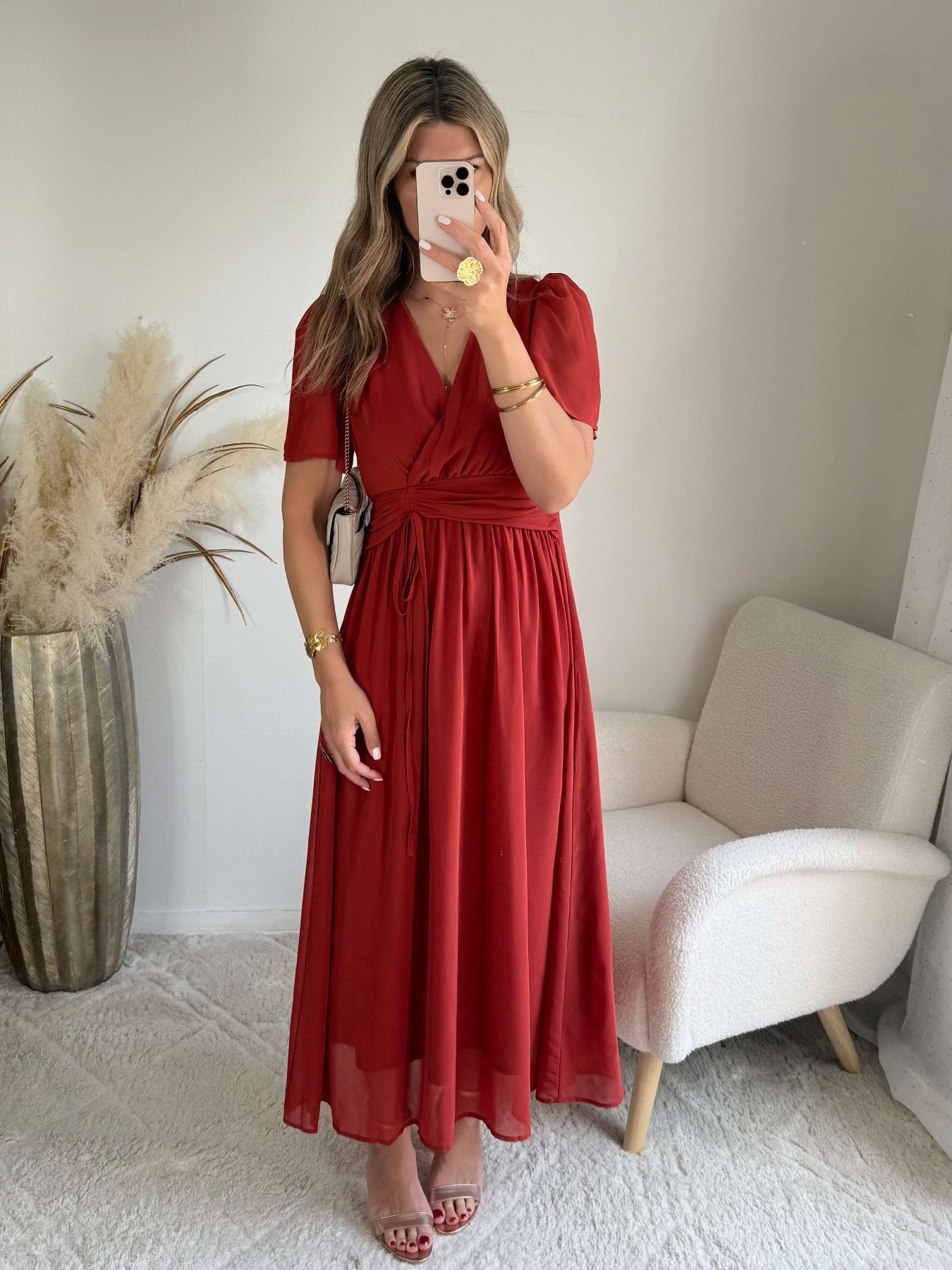 Robe Clara terracotta longue fluide avec manches légères du SM au 4XL