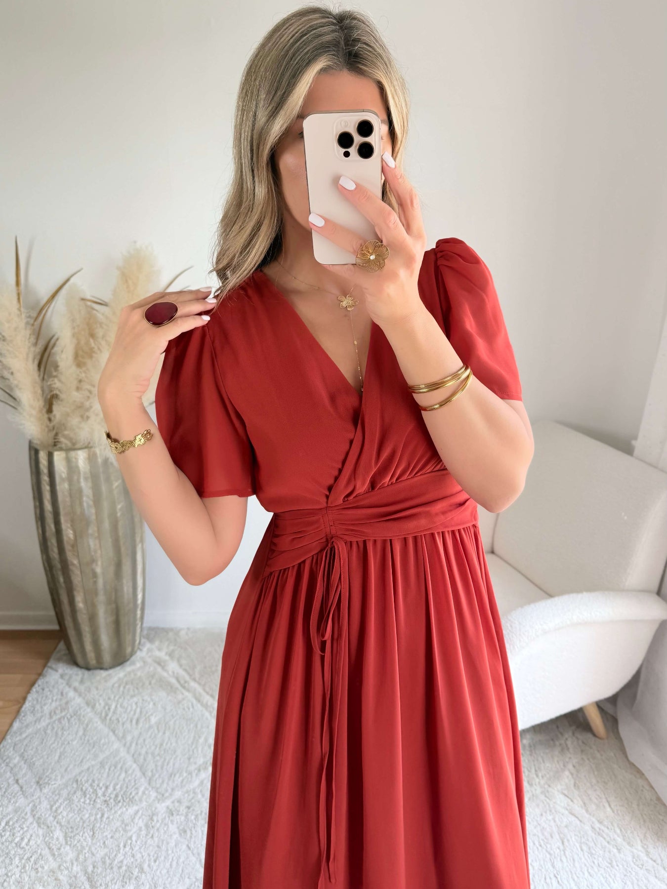 Robe Clara terracotta longue fluide avec manches légères du SM au 4XL
