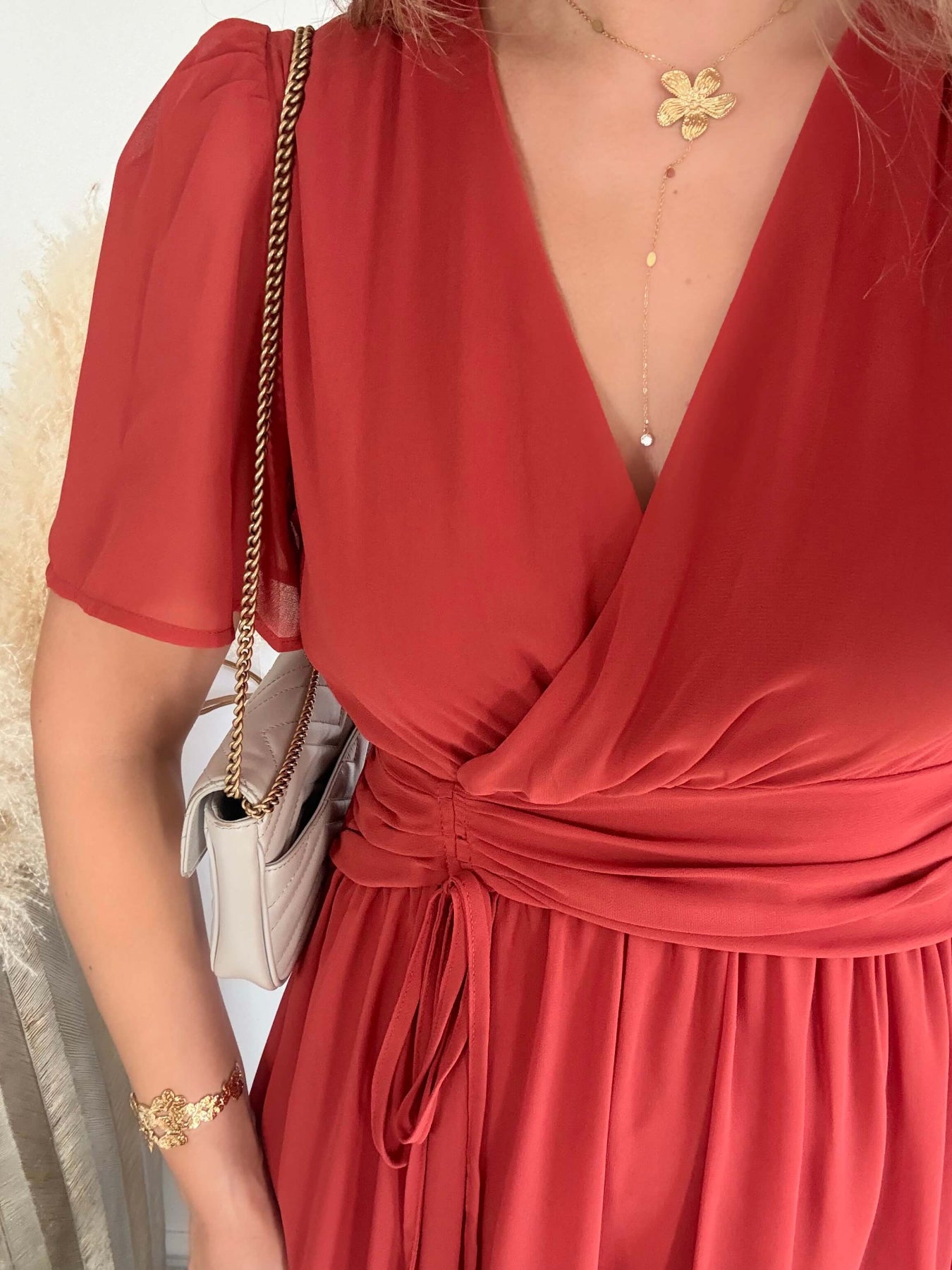 Robe Clara terracotta longue fluide avec manches légères du SM au 4XL