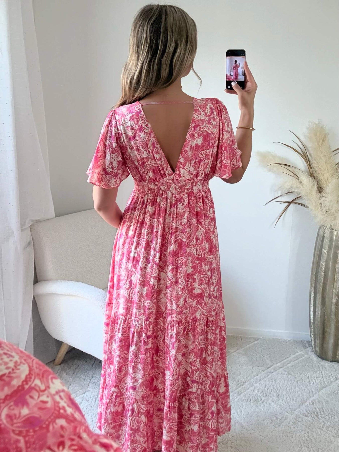 Robe longue fuchsia - Lyana du S au 4XL manches fluides et décolleté croisé