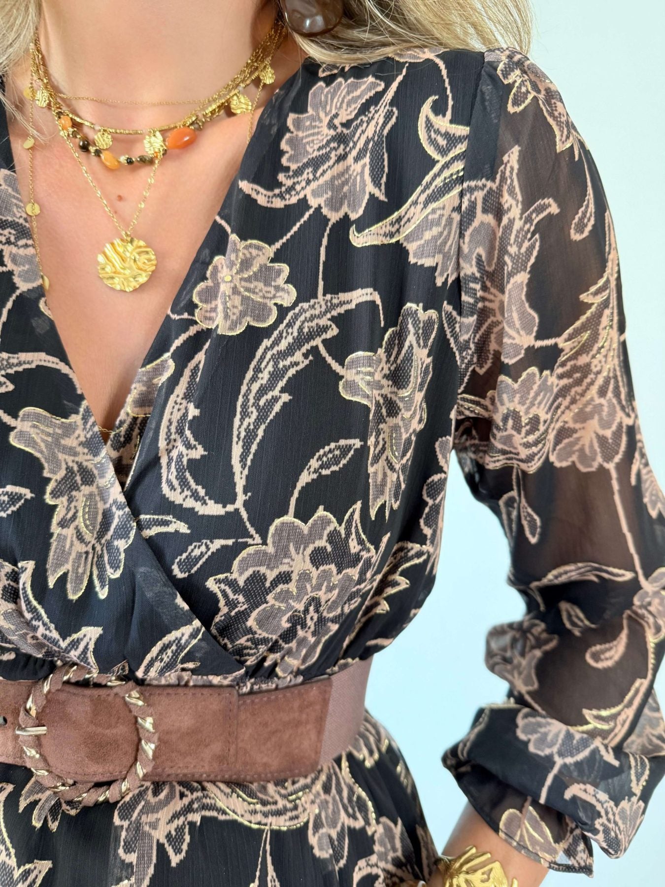 Robe longue marron dorée - Alys