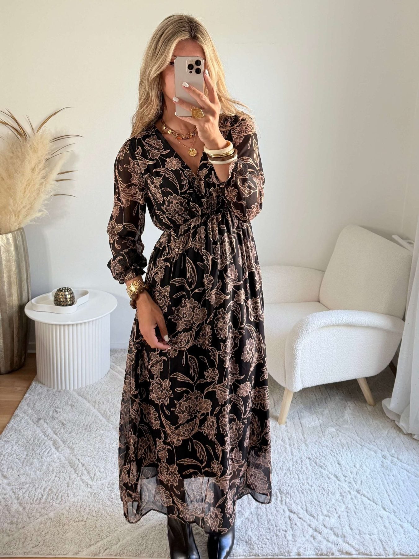 Robe longue marron dorée - Alys