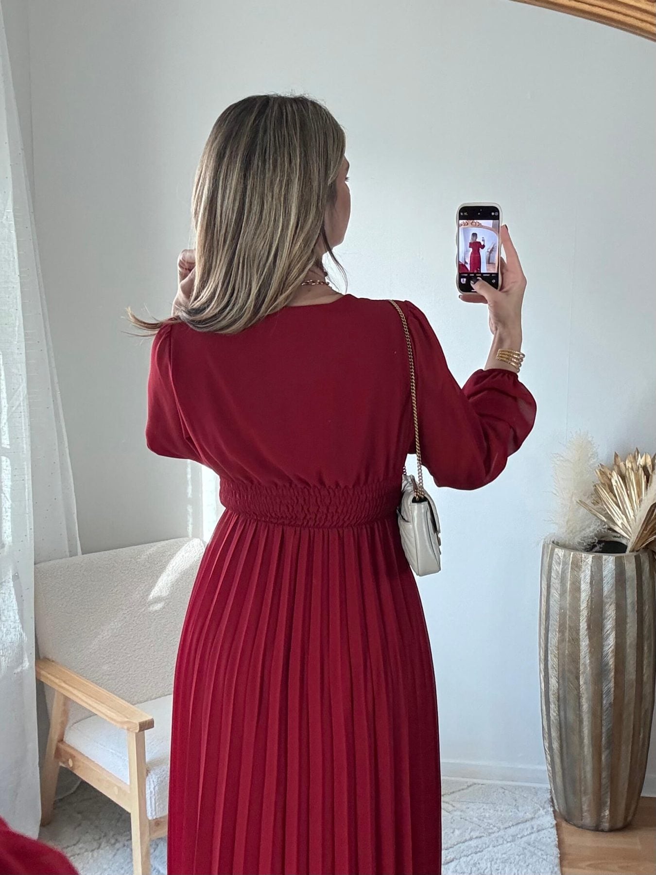 Robe longue plissée bordeaux - Diane