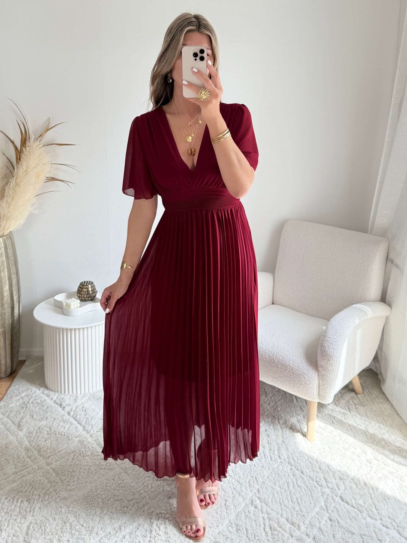 Robe plissée bordeaux - Ana