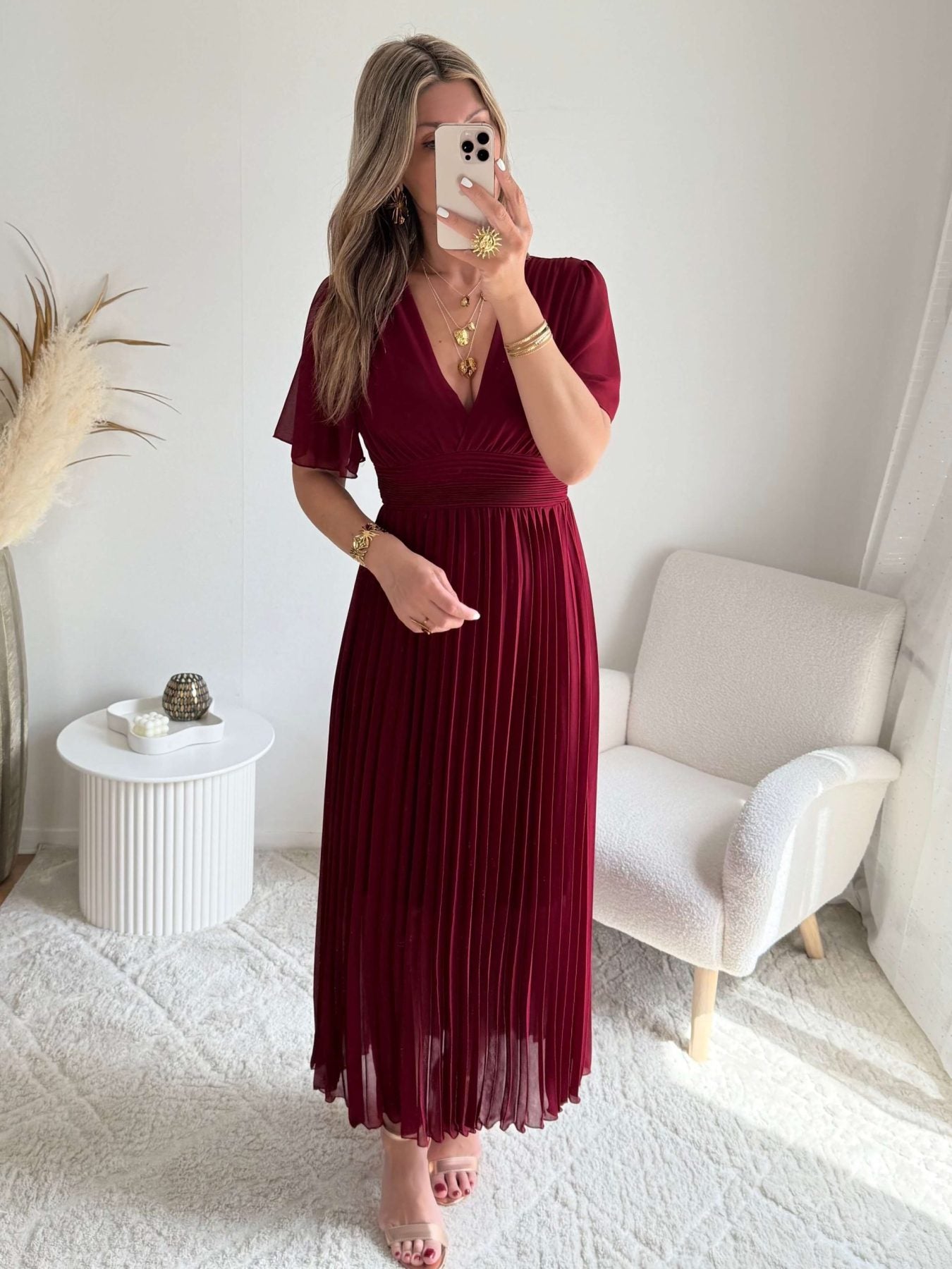Robe plissée bordeaux Ana pour cérémonies - Easy Dressing