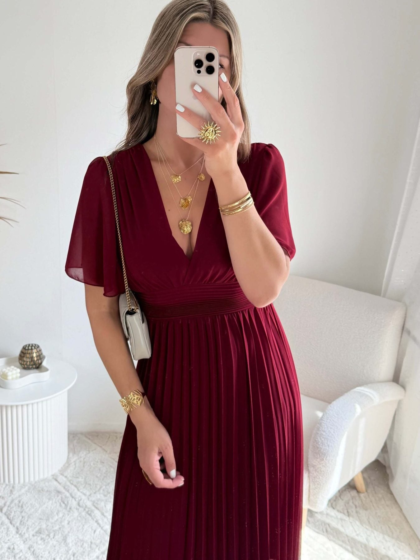 Robe plissée bordeaux Ana pour cérémonies - Easy Dressing